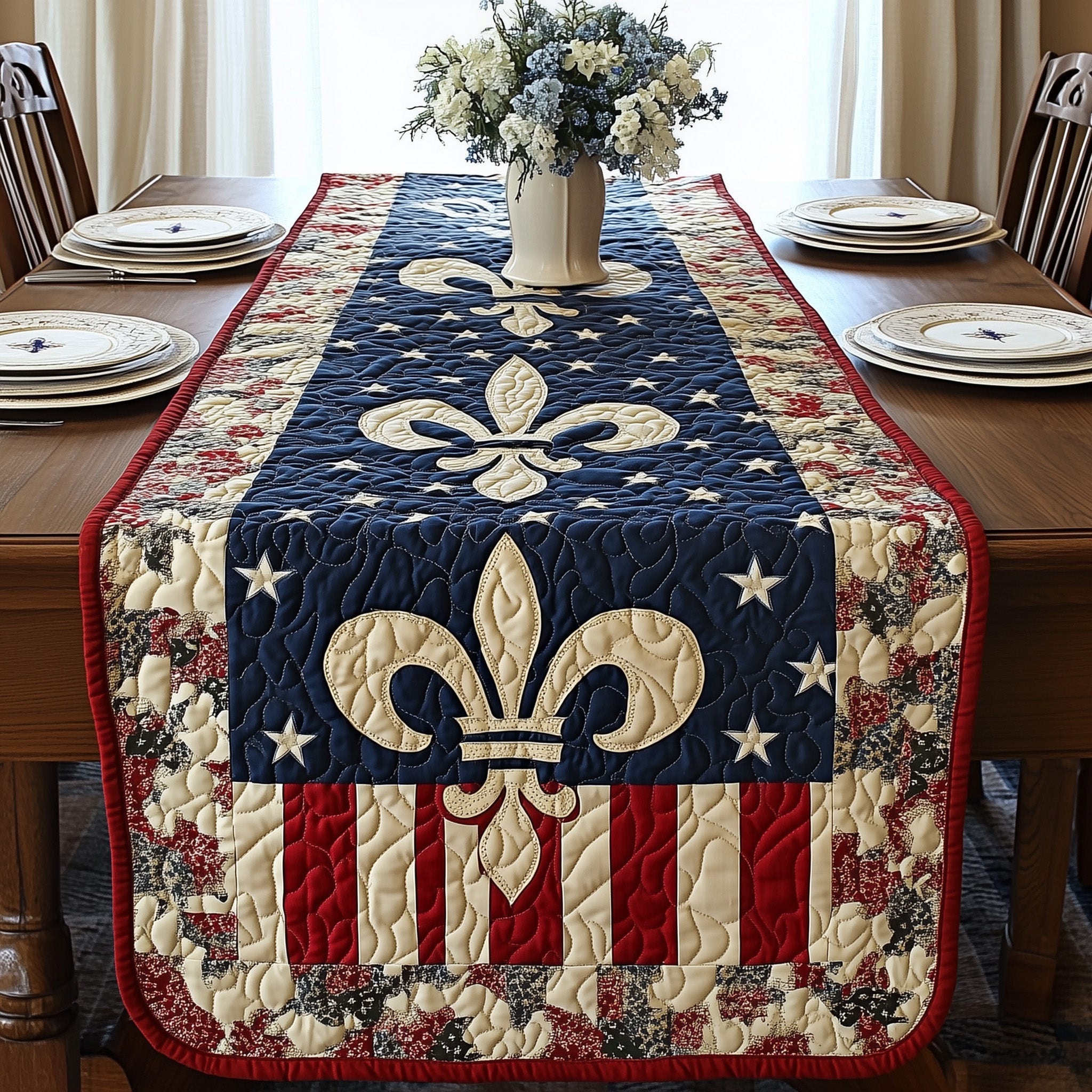 Elegance Fleur de lis Quilted Table Runner Dining Room Decor Ideas Mardi Gras Gifts Items
