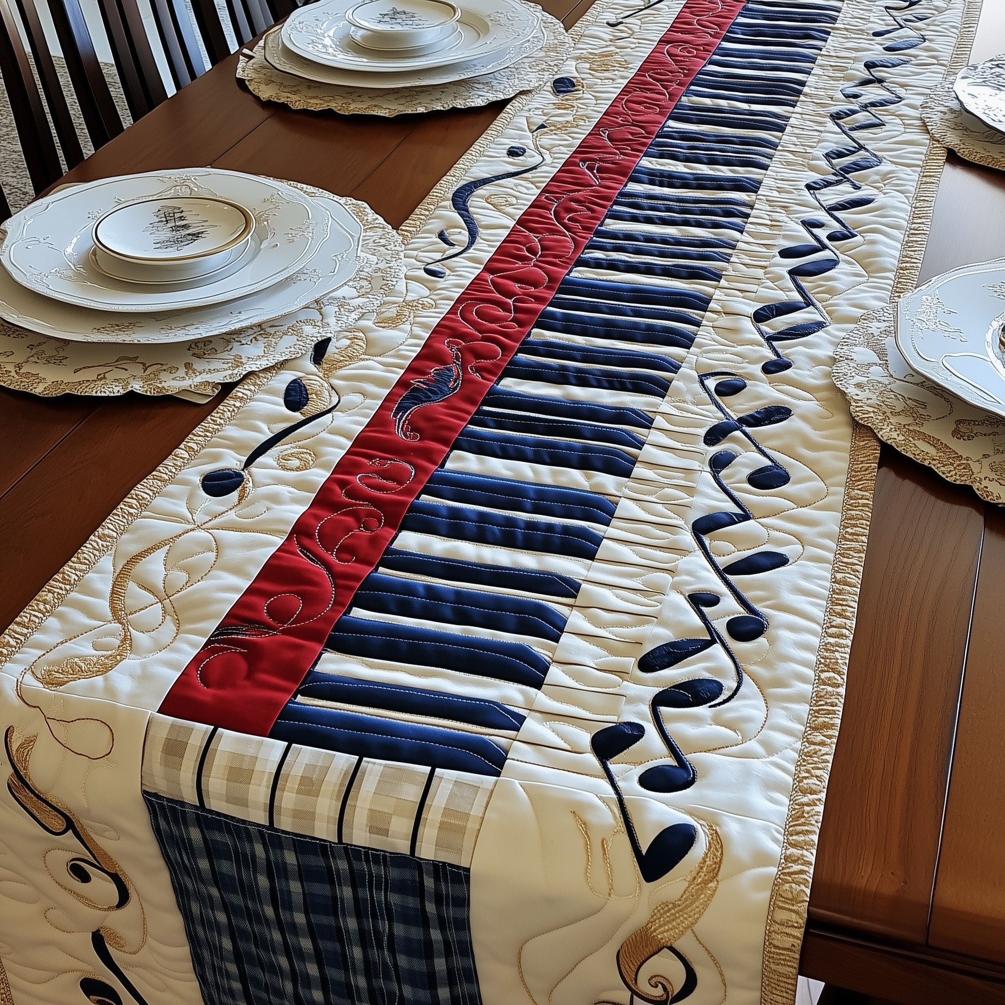 Elegance in Harmony Quilted Table Runner Dining Table Runner Best Gifts For Piano Lovers
