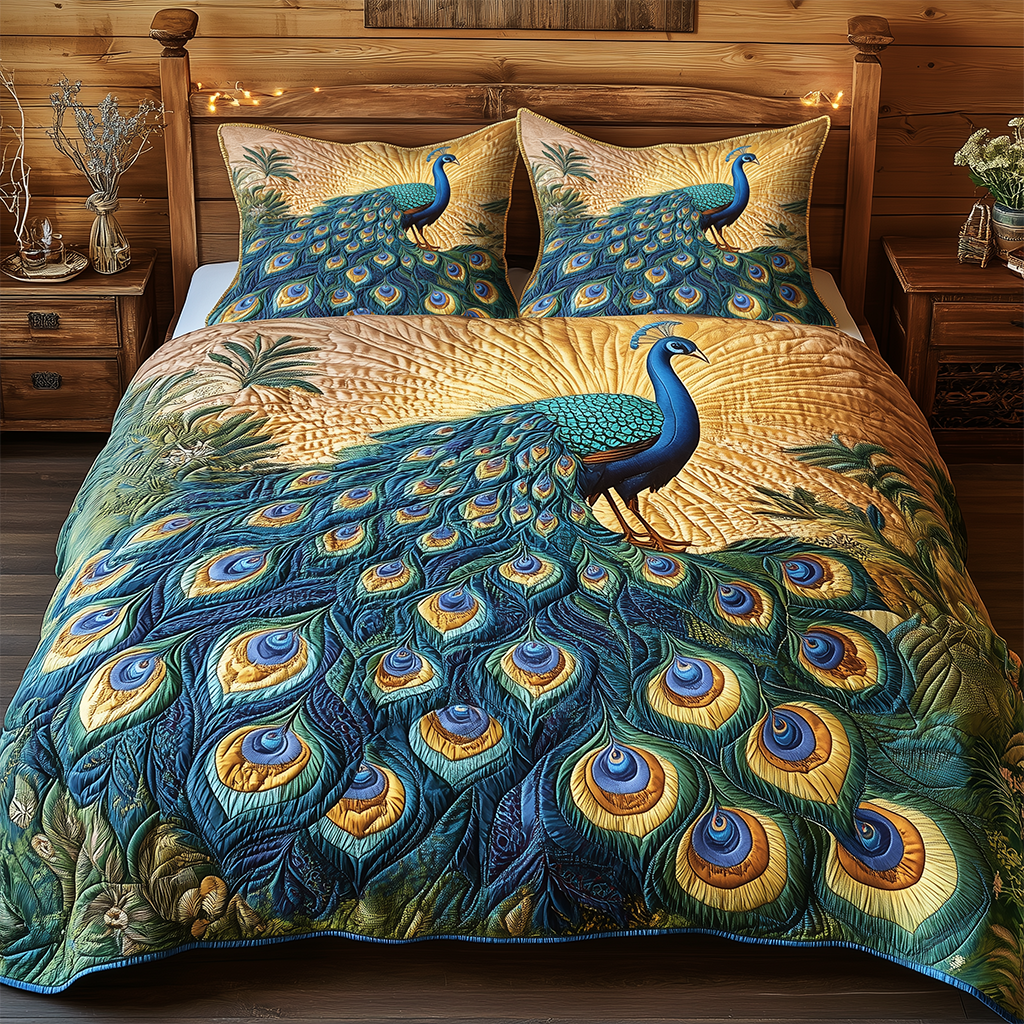 Elegance Peacock Quilted Bedding Set Bed Room Decoration Mardi Gras Gifts For Him