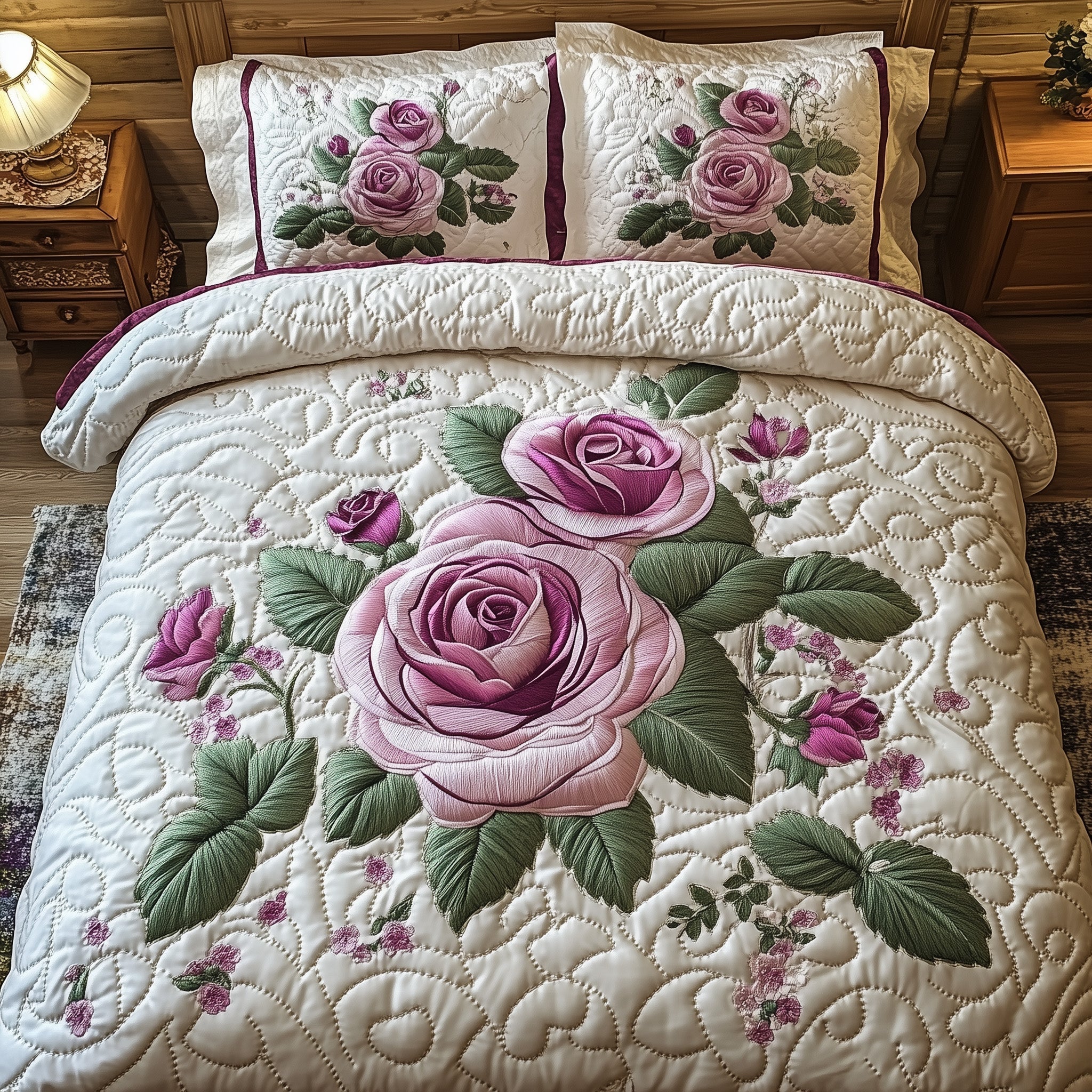 Elegance Rose Quilted Bedding Set Best Fitted Sheets Special Gifts For Mom