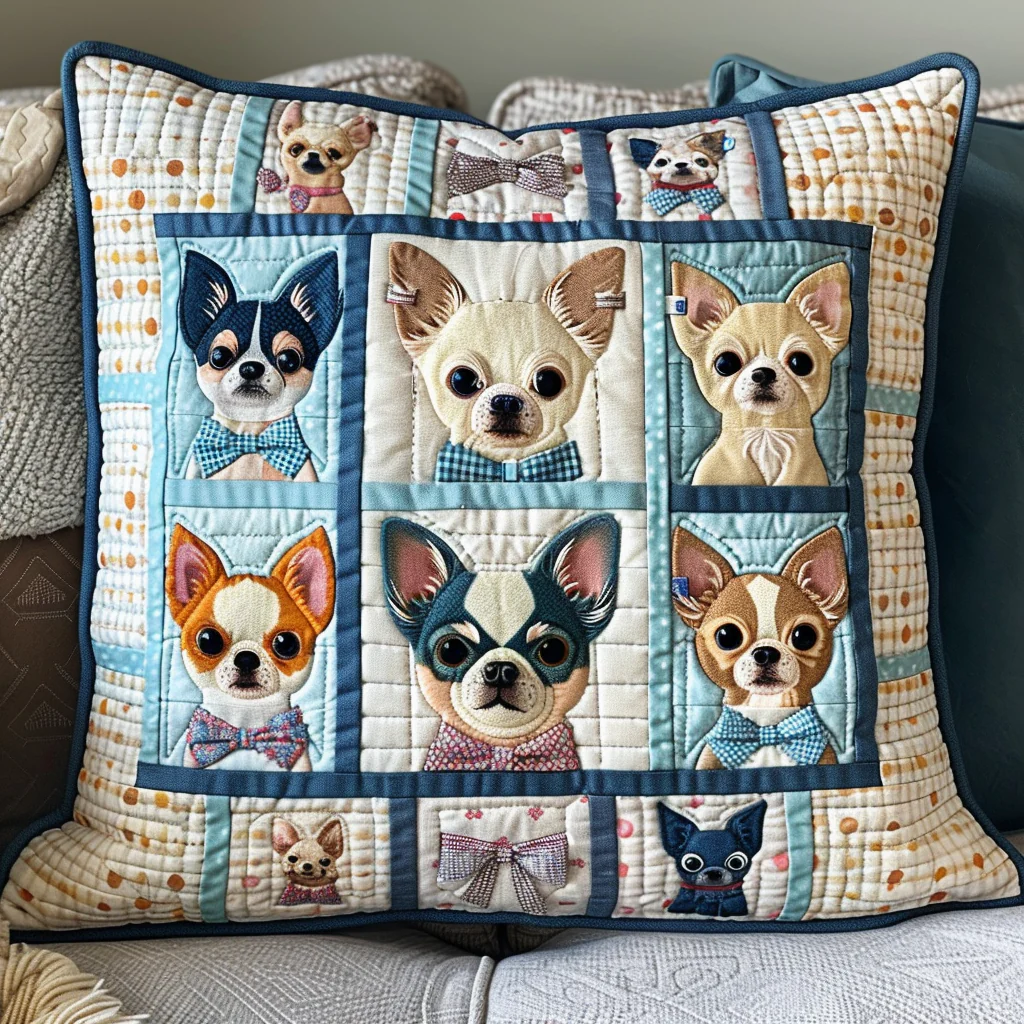 Elegant Chihuahua  Quilted Pillow Case Couch Pillow Cover Decor Gifts For Dog Lover
