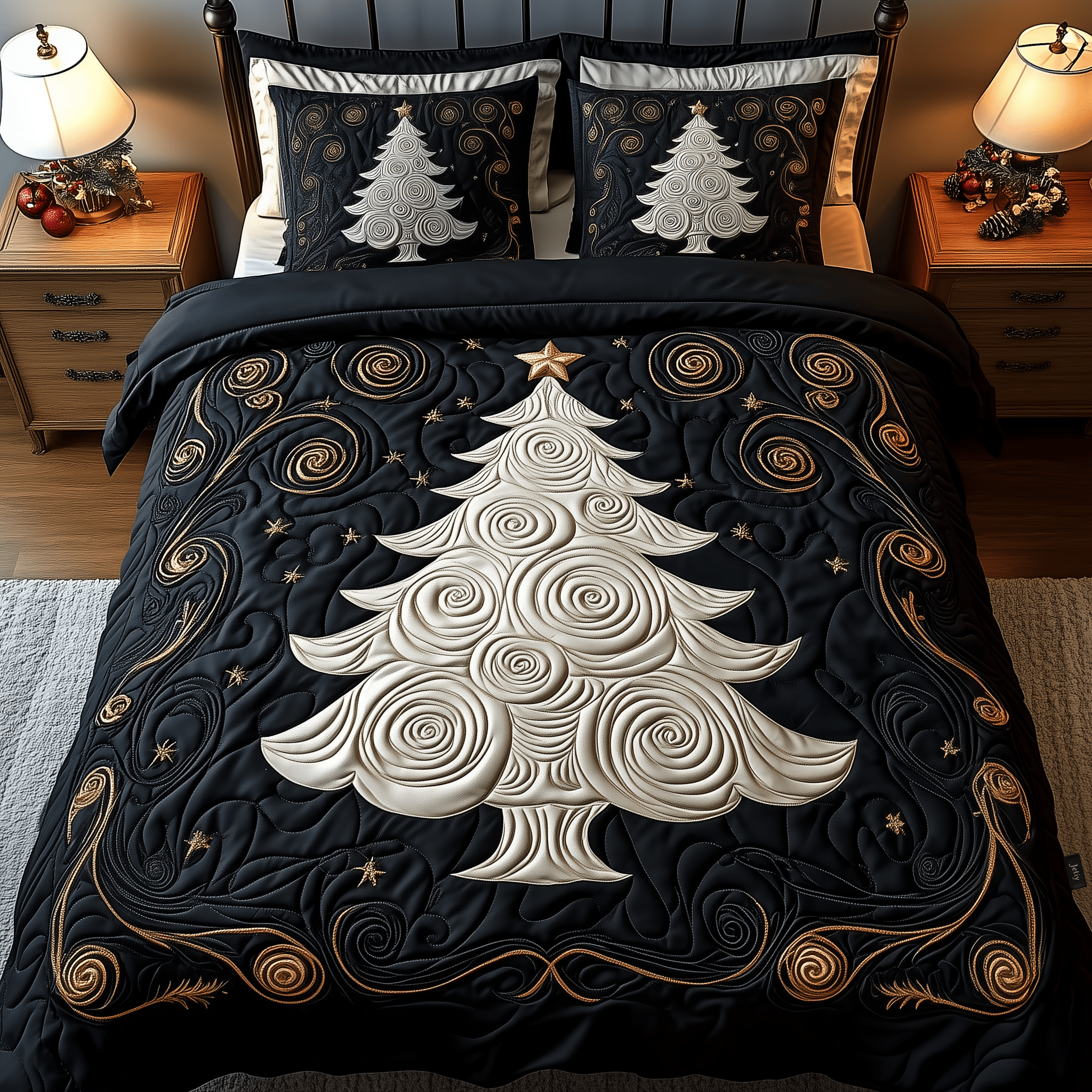 Elegant Christmas Tree Quilted Bedding Set Christmas Duvet Cover Set Cool Christmas Gifts