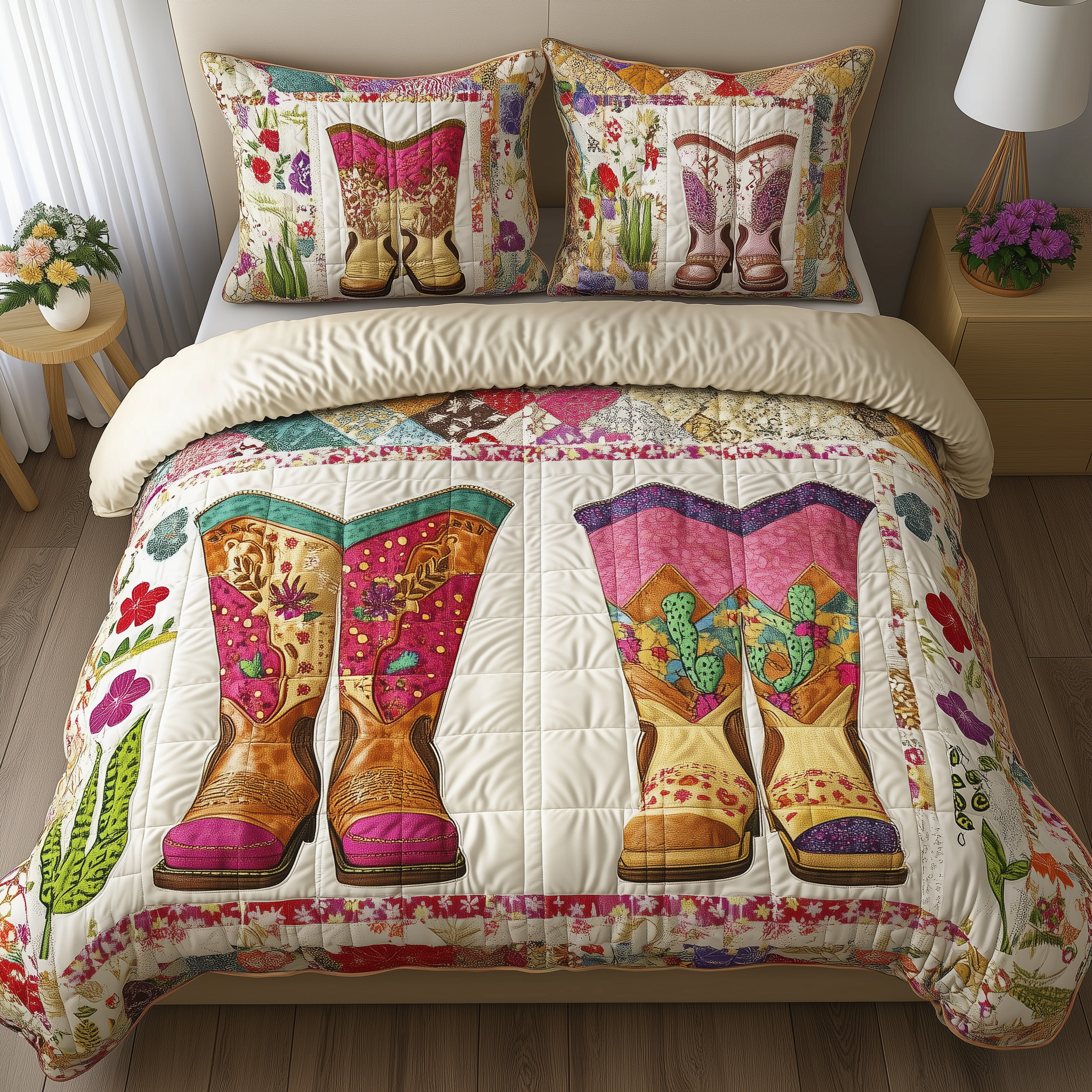Elegant Cowboy Boot Quilted Bedding Set Best Bedding Sets Best Gifts For Cowboys