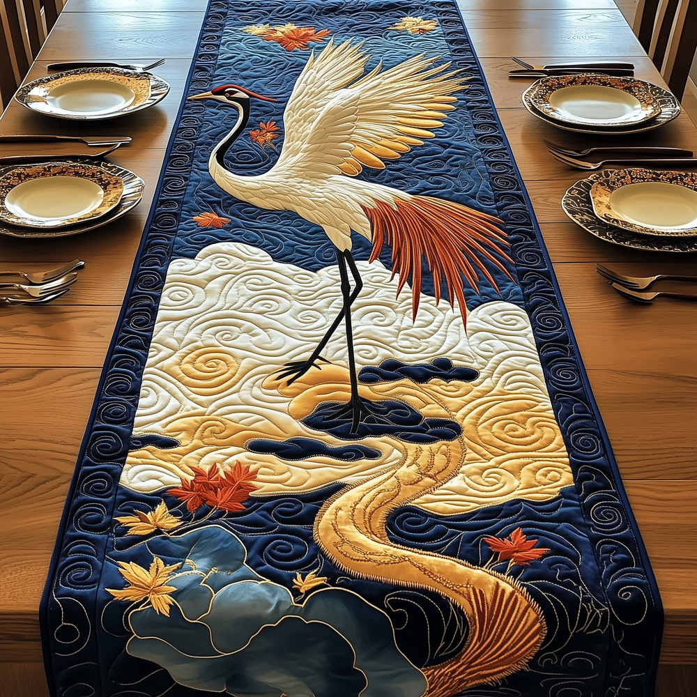 Elegant Crane Quilted Table Runner Dining Room Table Runners Mothers Birthday Present