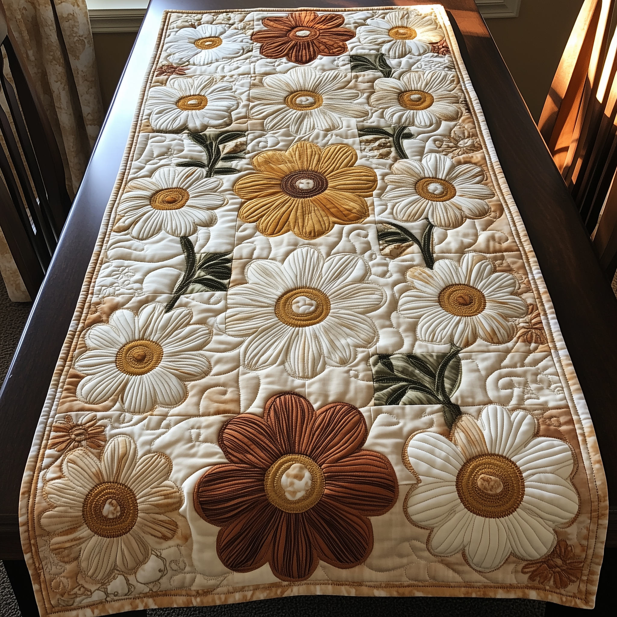 Elegant Daisy Quilted Table Runner Unique Table Runner Cool Mothers Day Gifts