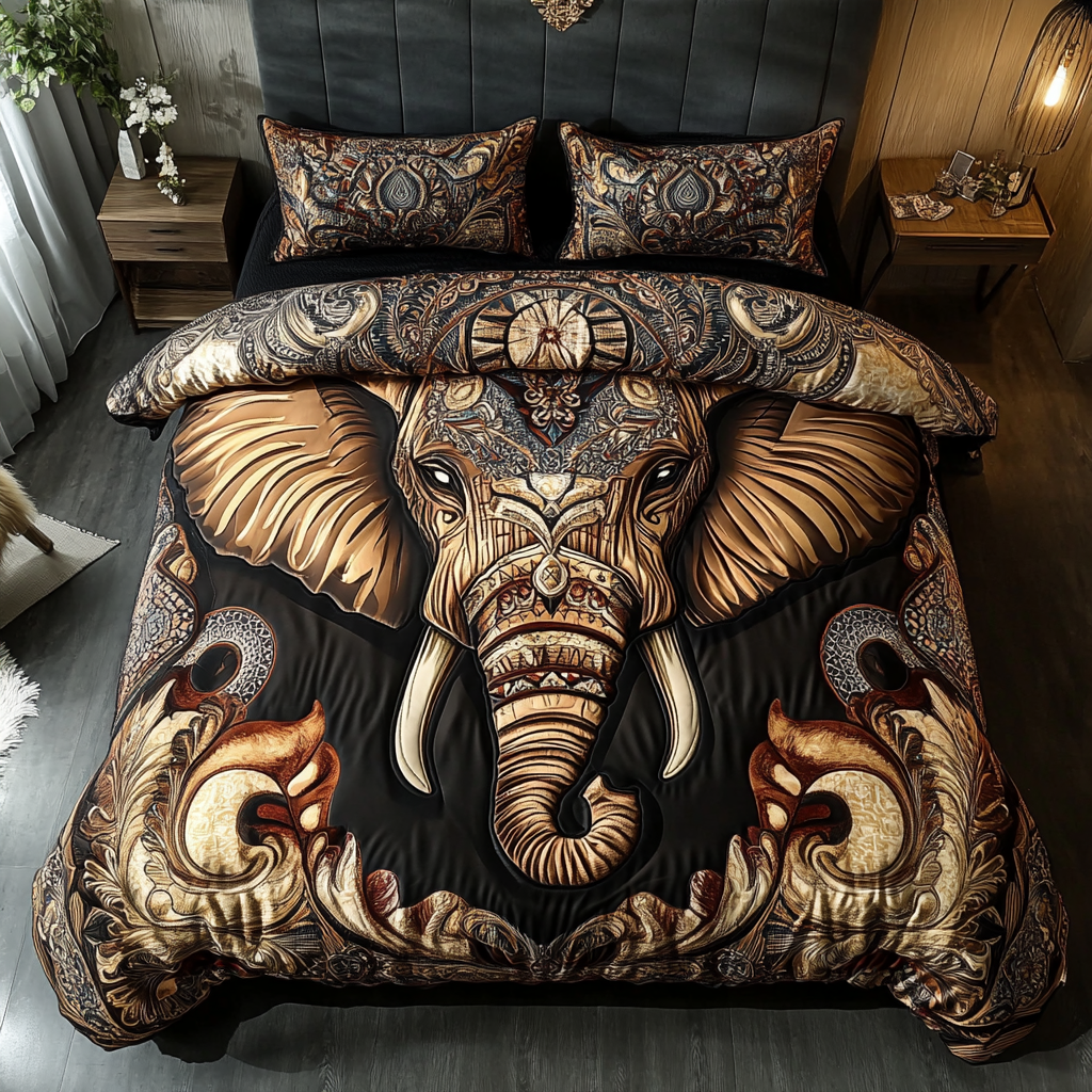Elegant Elephant Quilted Bedding Set Duvet Cover Sheets Unique Elephant Gifts