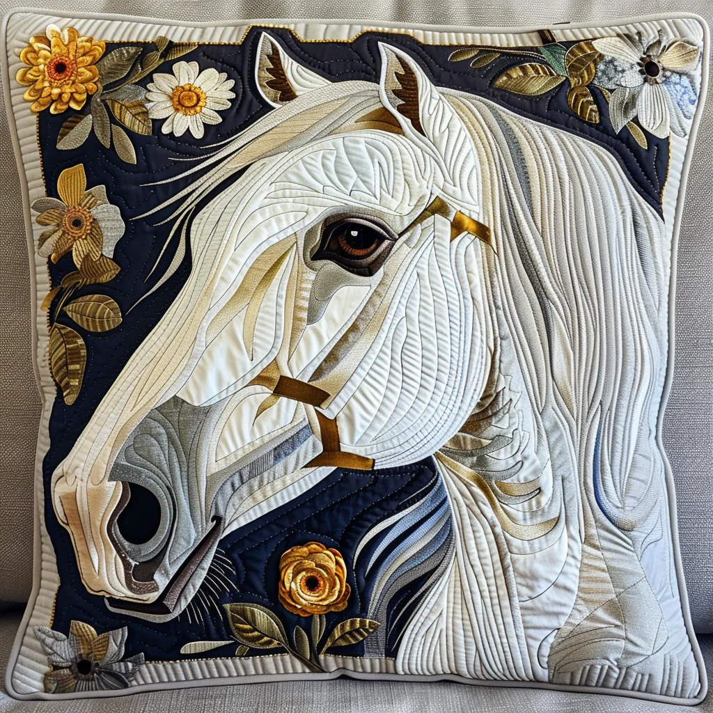 Elegant Floral Horse Quilted Pillow Case Couch Pillow Cover Gifts For Him