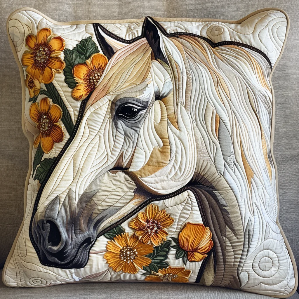 Elegant Floral Horse Quilted Pillow Case Couch Pillow Cover Gifts For Women