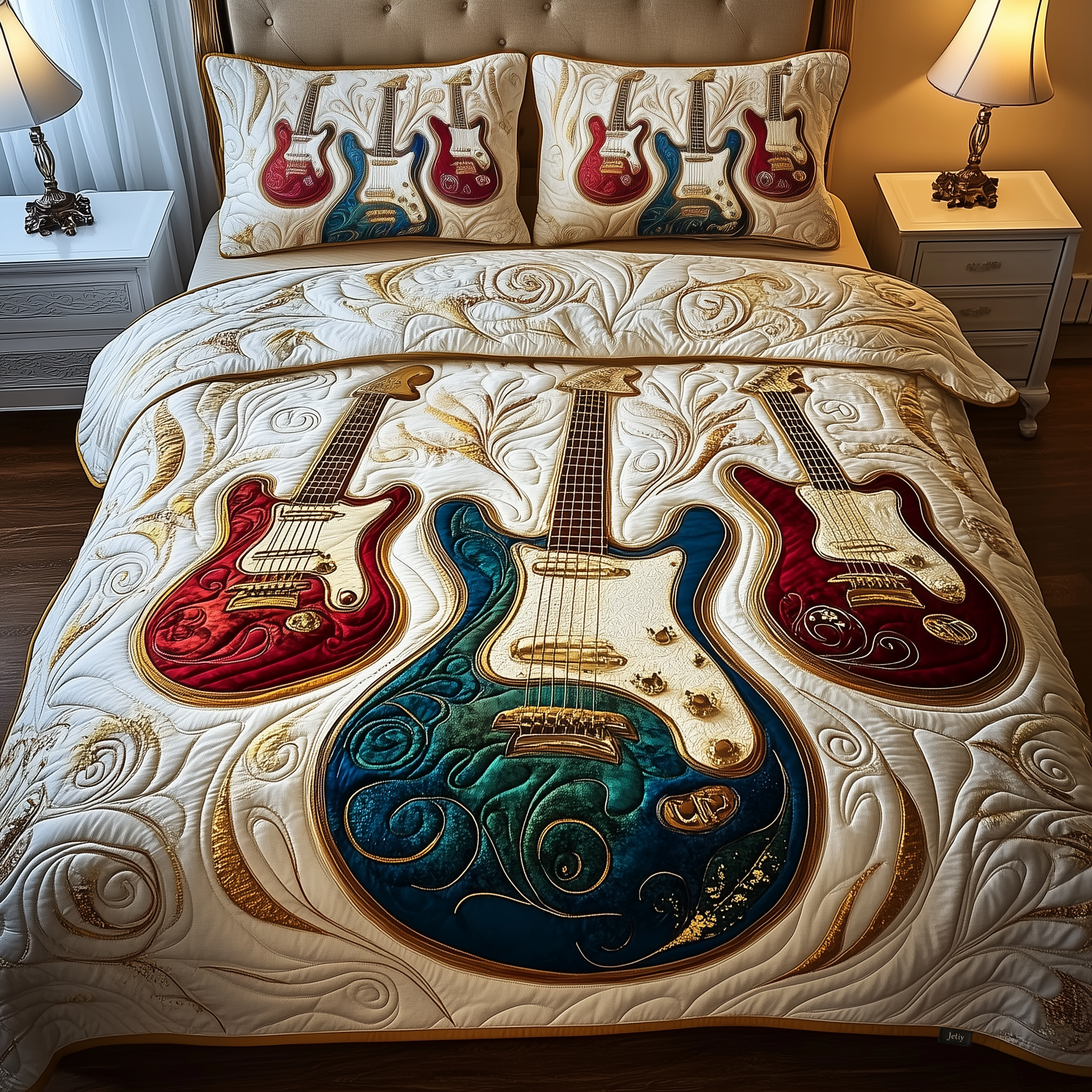 Elegant Guitar Quilted Bedding Set Best Fitted Sheets Unique Gifts For Guitar Players