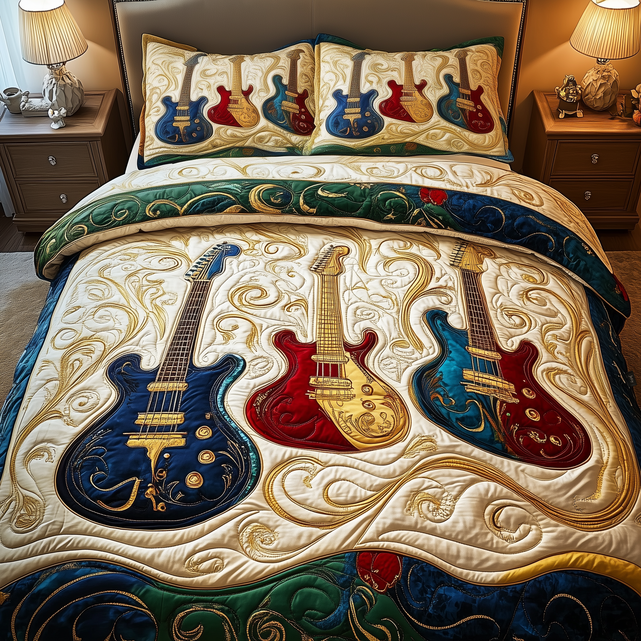 Elegant Guitar Quilted Bedding Set Best King Bed Sheets Cool Gifts For Guitar Players