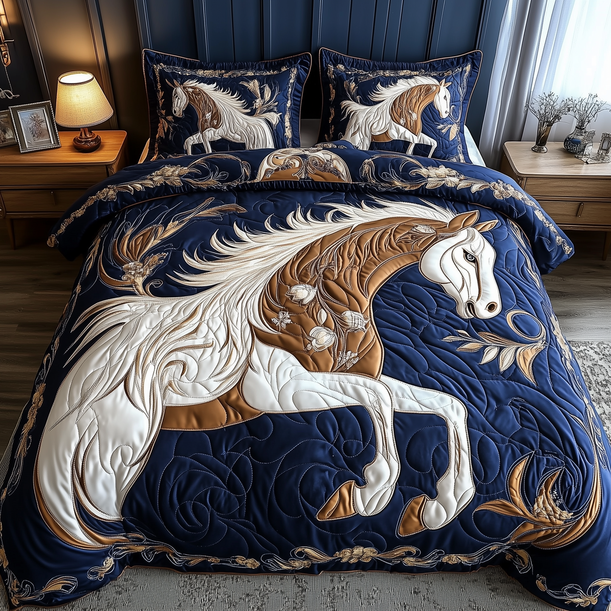 Elegant Horse Quilted Bedding Set Best Fitted Sheets Gift For Horse Lover Woman