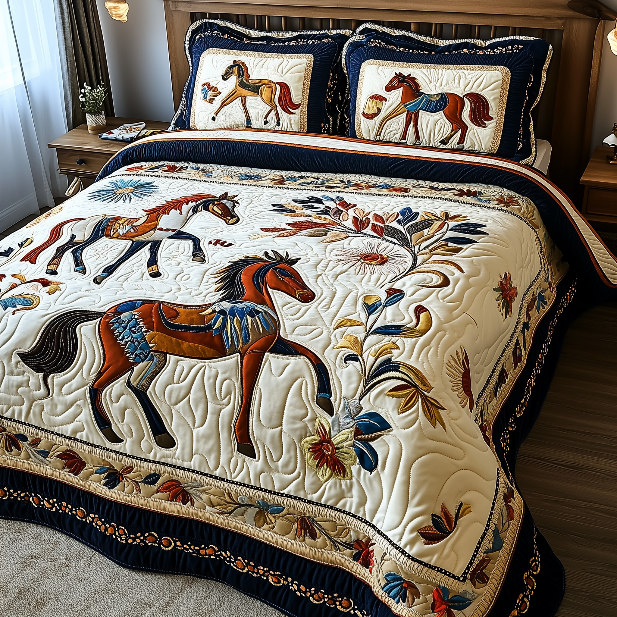 Elegant Horse Quilted Bedding Set Best Queen Sheets Gifts For Horse Lovers Men