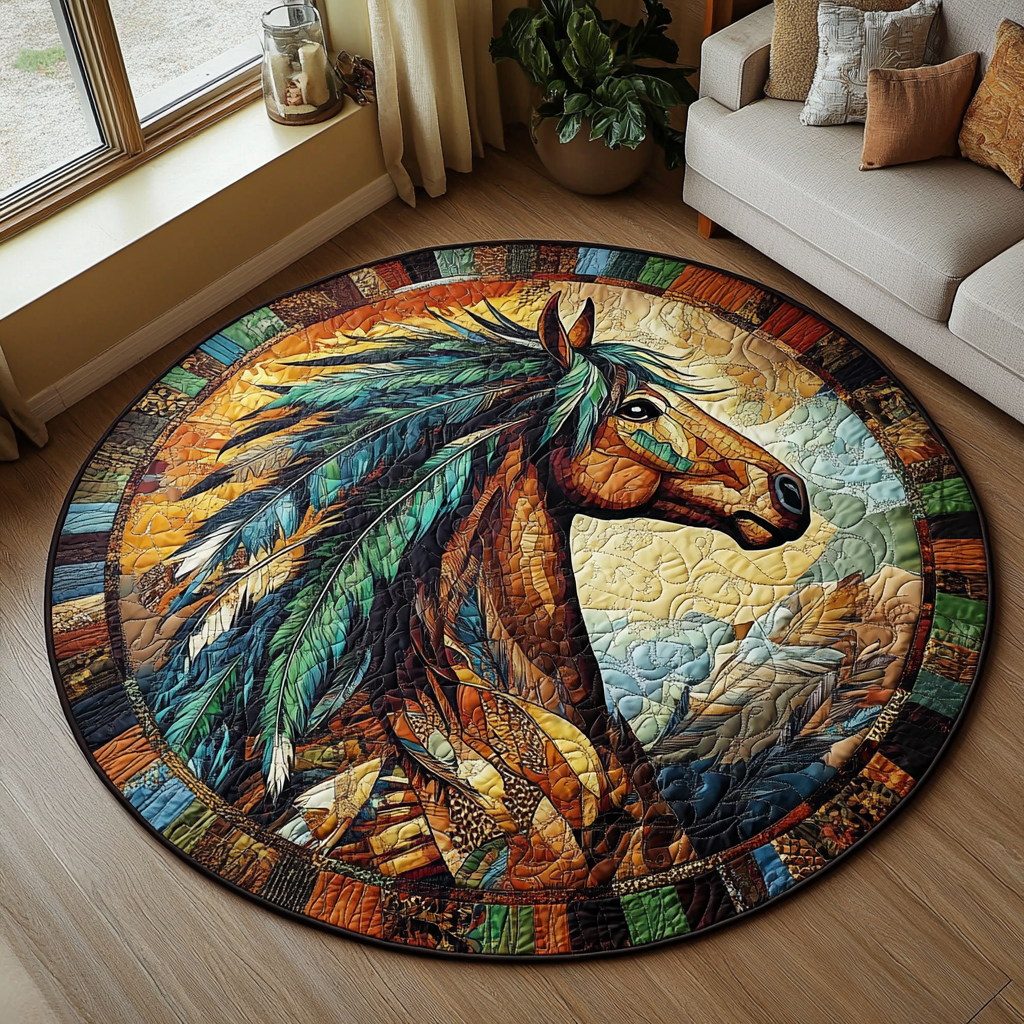 Elegant Horse Quilted Round Mat Round Carpets And Rugs Horsey Christmas Gifts