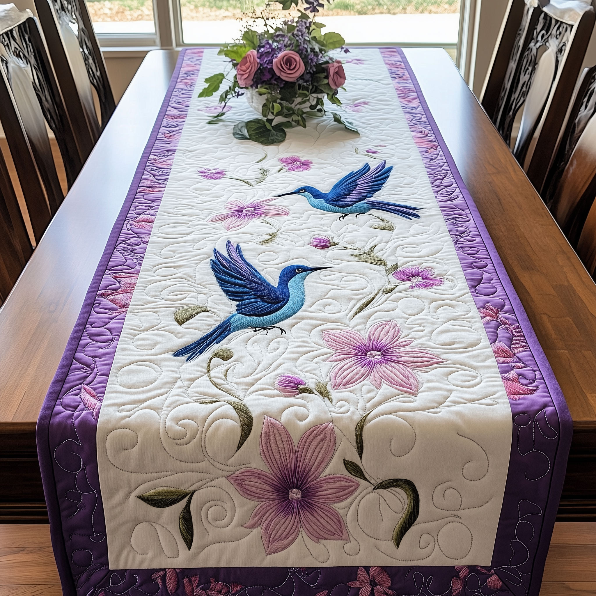 Elegant Hummingbird Quilted Table Runner Christmas Dining Table Runner Best Family Presents For Christmas