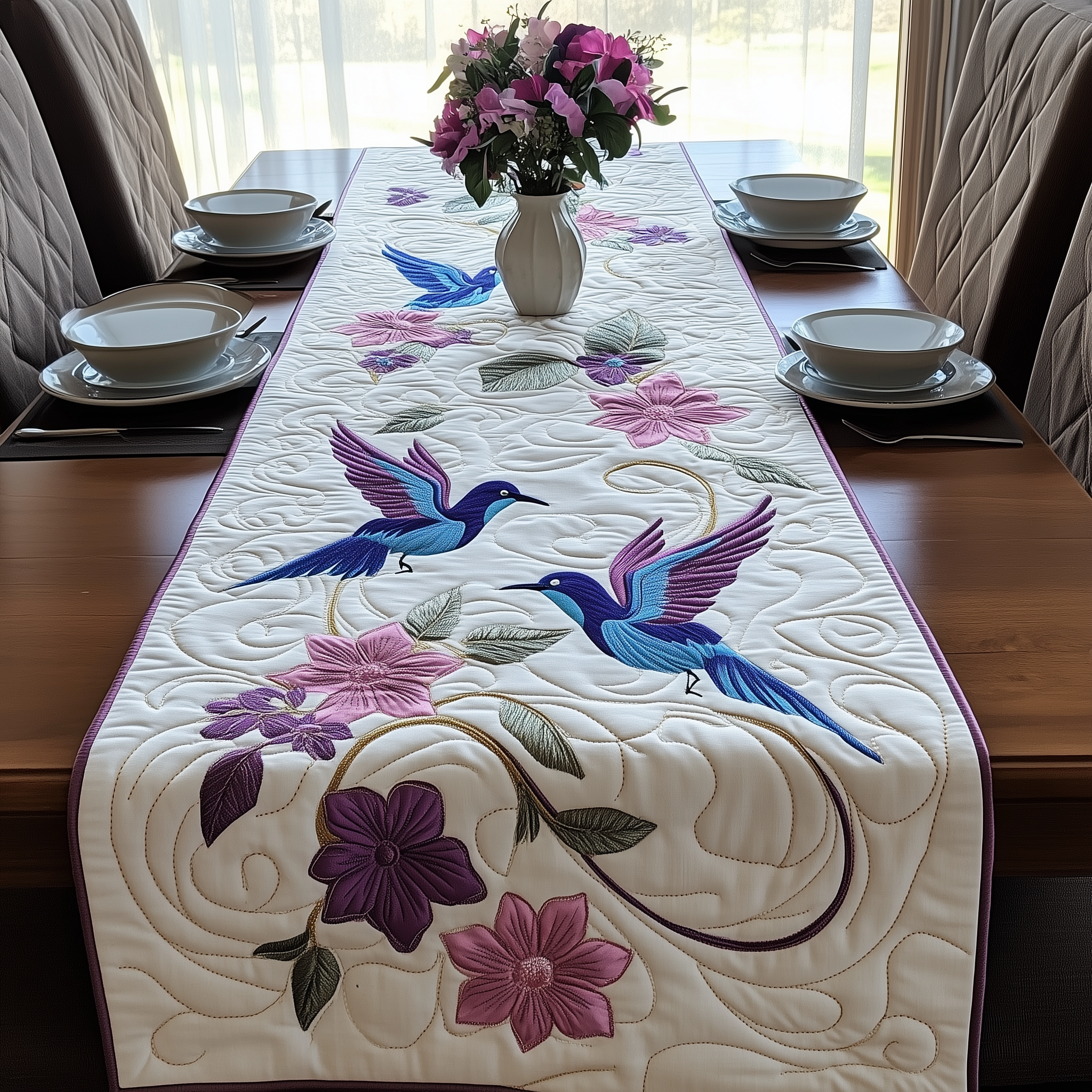 Elegant Hummingbird Quilted Table Runner Christmas Holiday Table Runners Best Gifts For A Family For Christmas