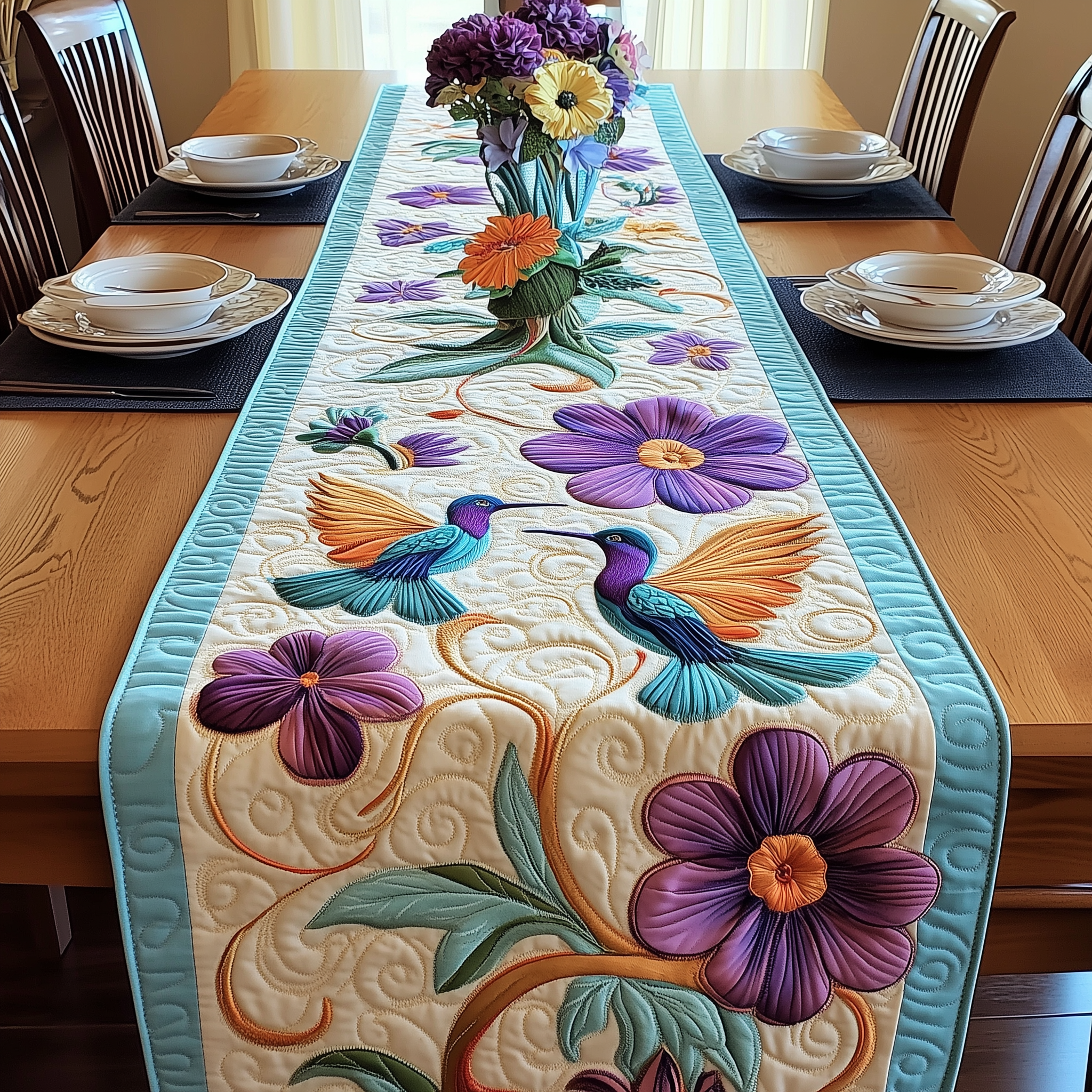 Elegant Hummingbird Quilted Table Runner Elegant Christmas Table Runners Cool Family Gifts For Christmas