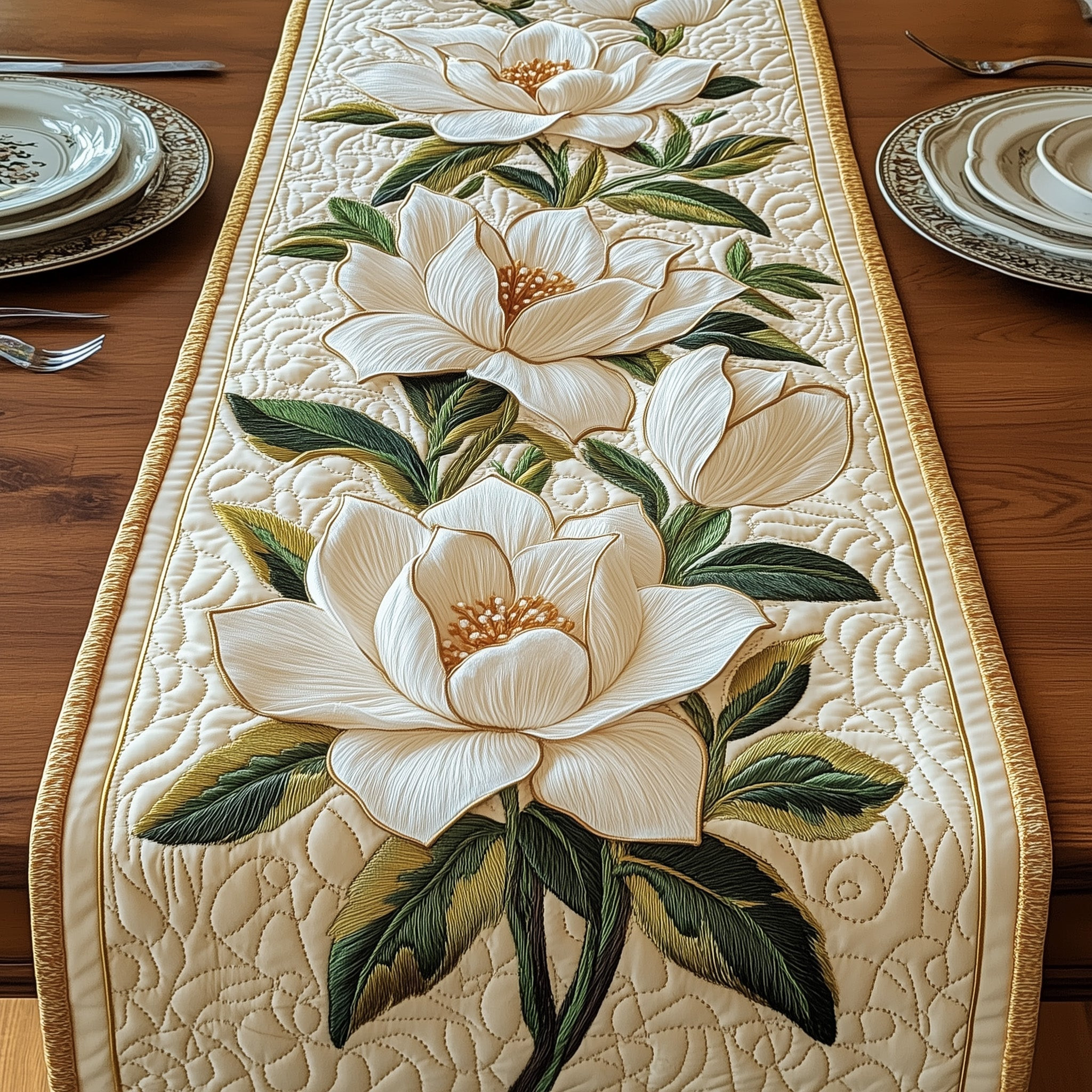 Elegant Magnolia Quilted Table Runner Dining Room Runner Cool Mothers Day Gifts