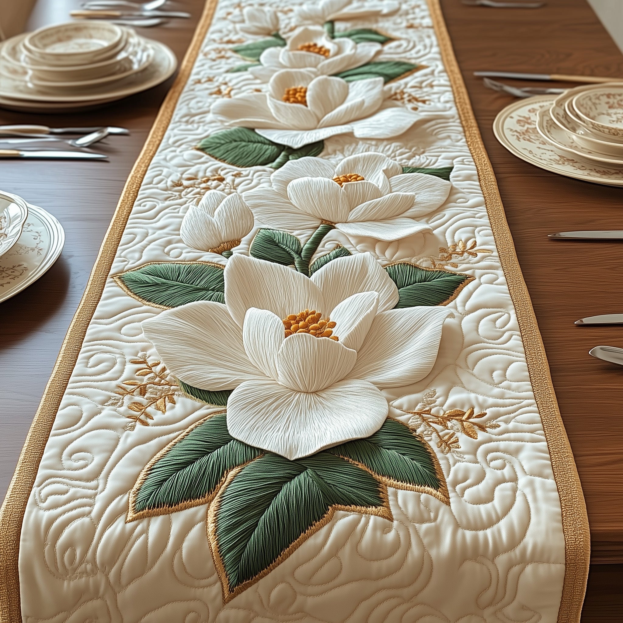 Elegant Magnolia Quilted Table Runner Dining Room Table Toppers Best Gifts For Mothers