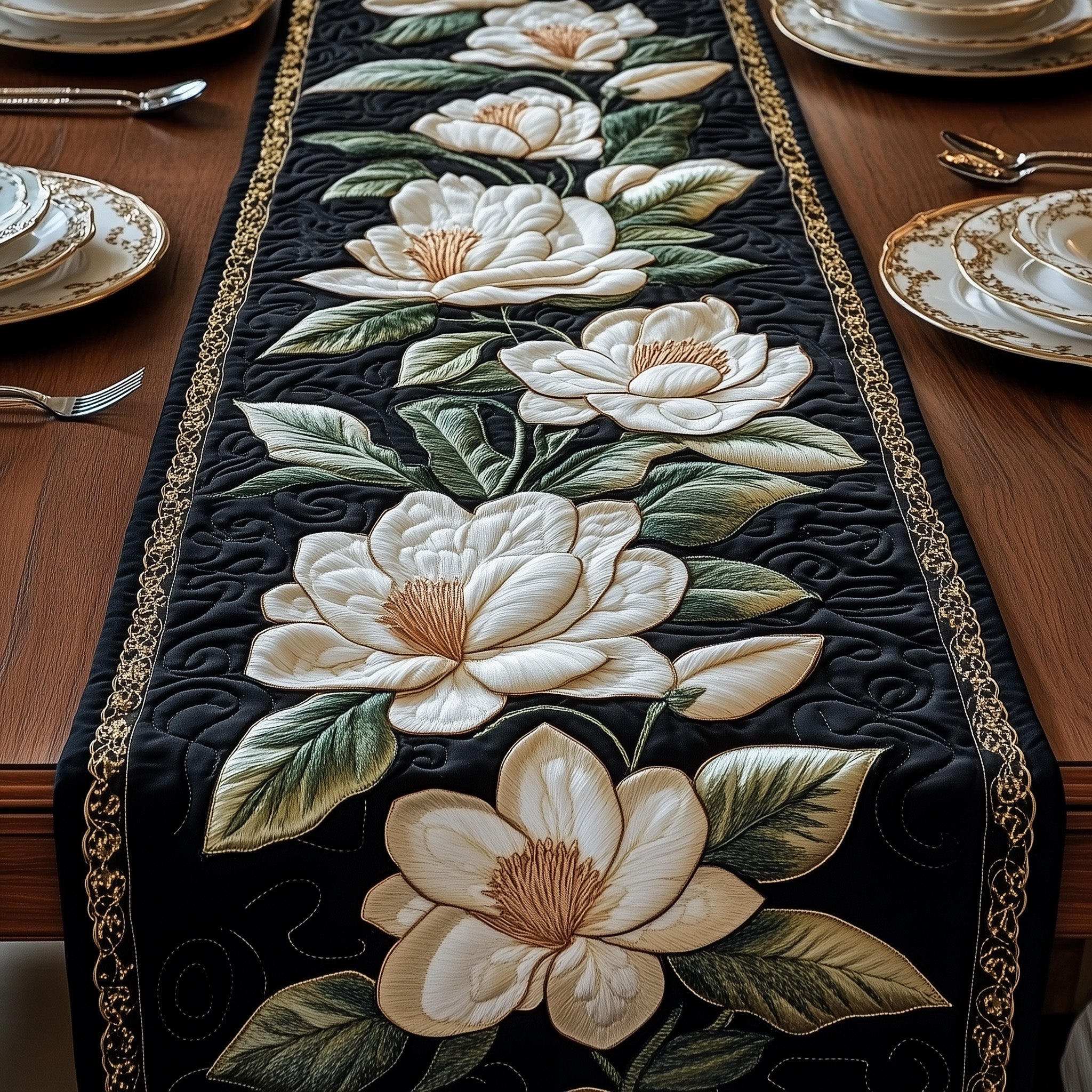 Elegant Magnolia Quilted Table Runner Dining Table Table Runner Best Mothers Day Present