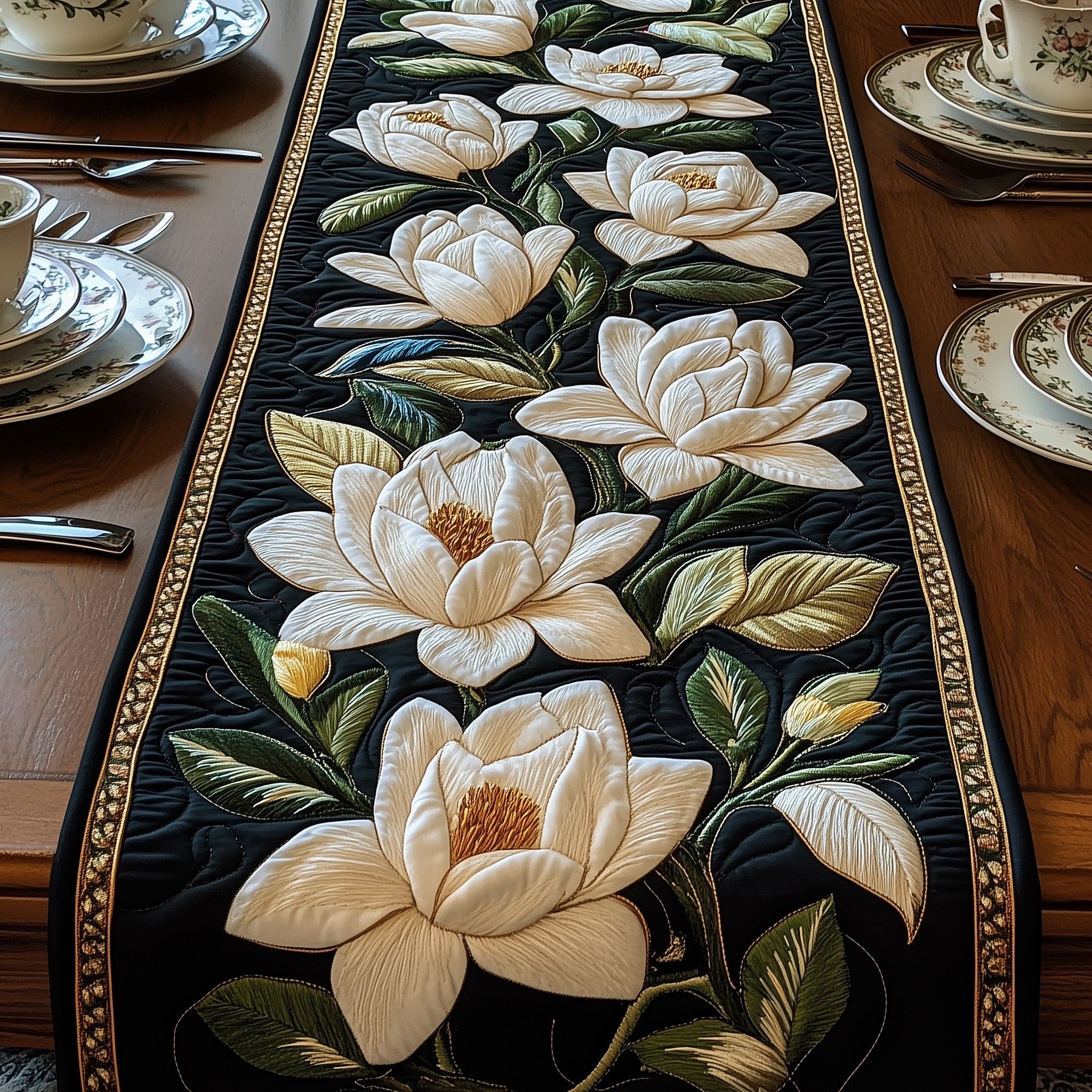 Elegant Magnolia Quilted Table Runner Table Runner For Dining Table Mothers Birthday Gifts
