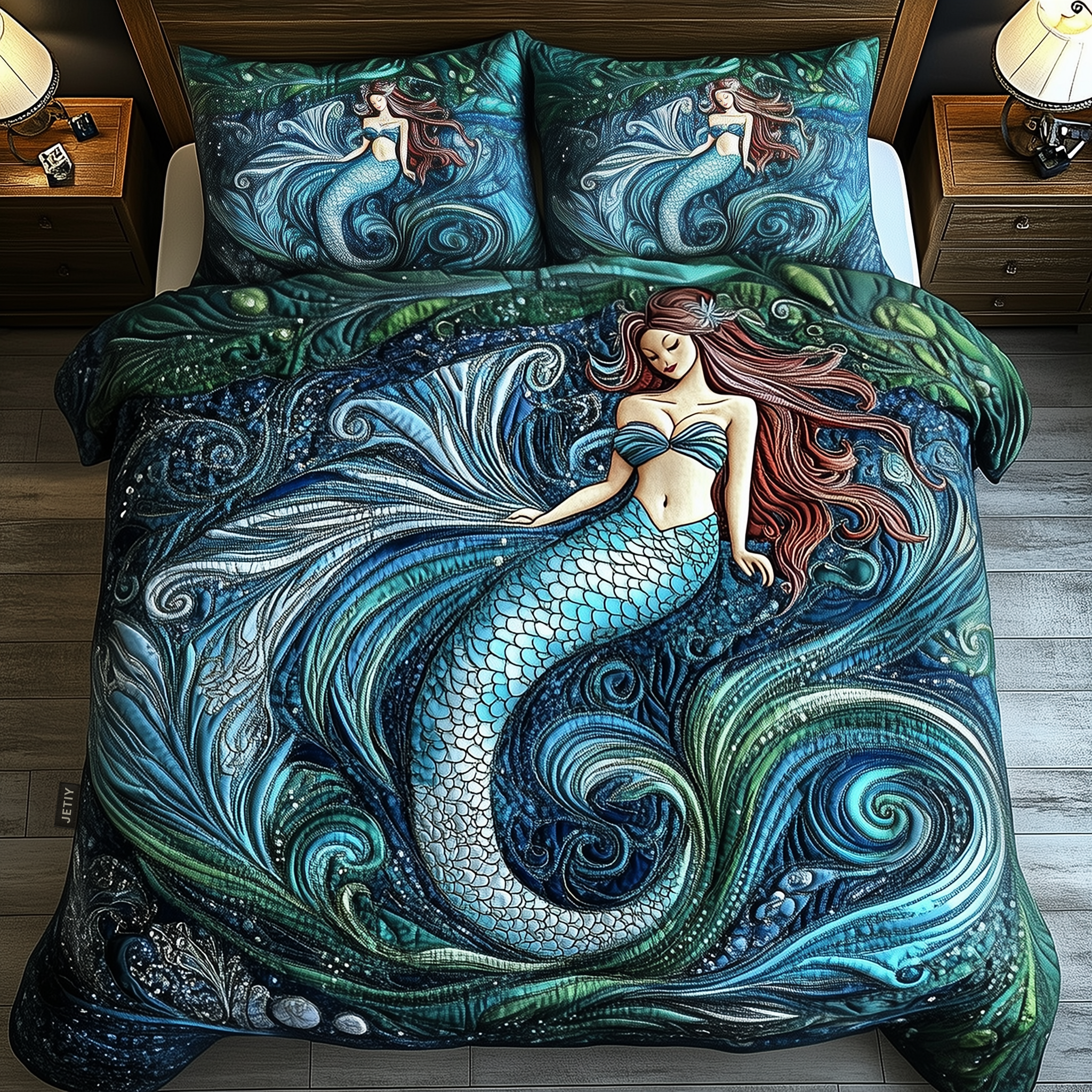 Elegant Mermaid Quilted Bedding Set Boho Bedroom Decor Best Gift For Mother In Law