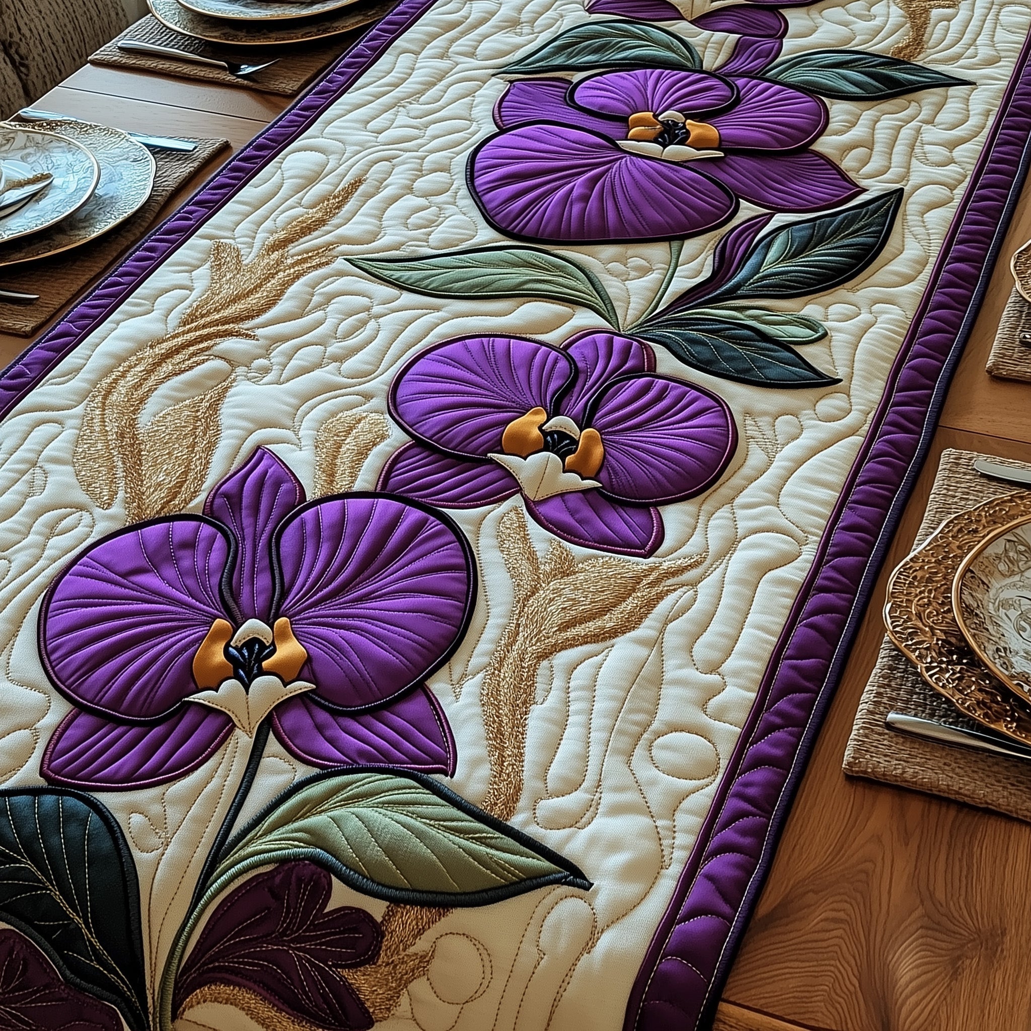 Elegant Orchid Bloom Quilted Table Runner Dinner Table Runner Happy Mothers Day Gift