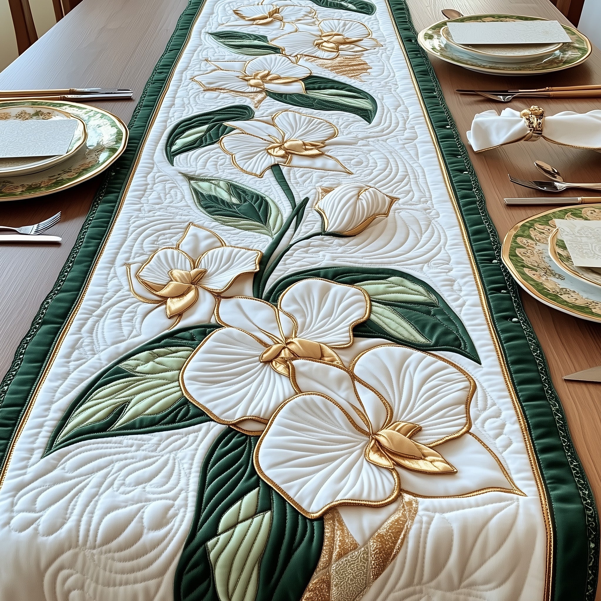 Elegant Orchid Bloom Quilted Table Runner Kitchen Table Runners Gift For Boyfriends Mom