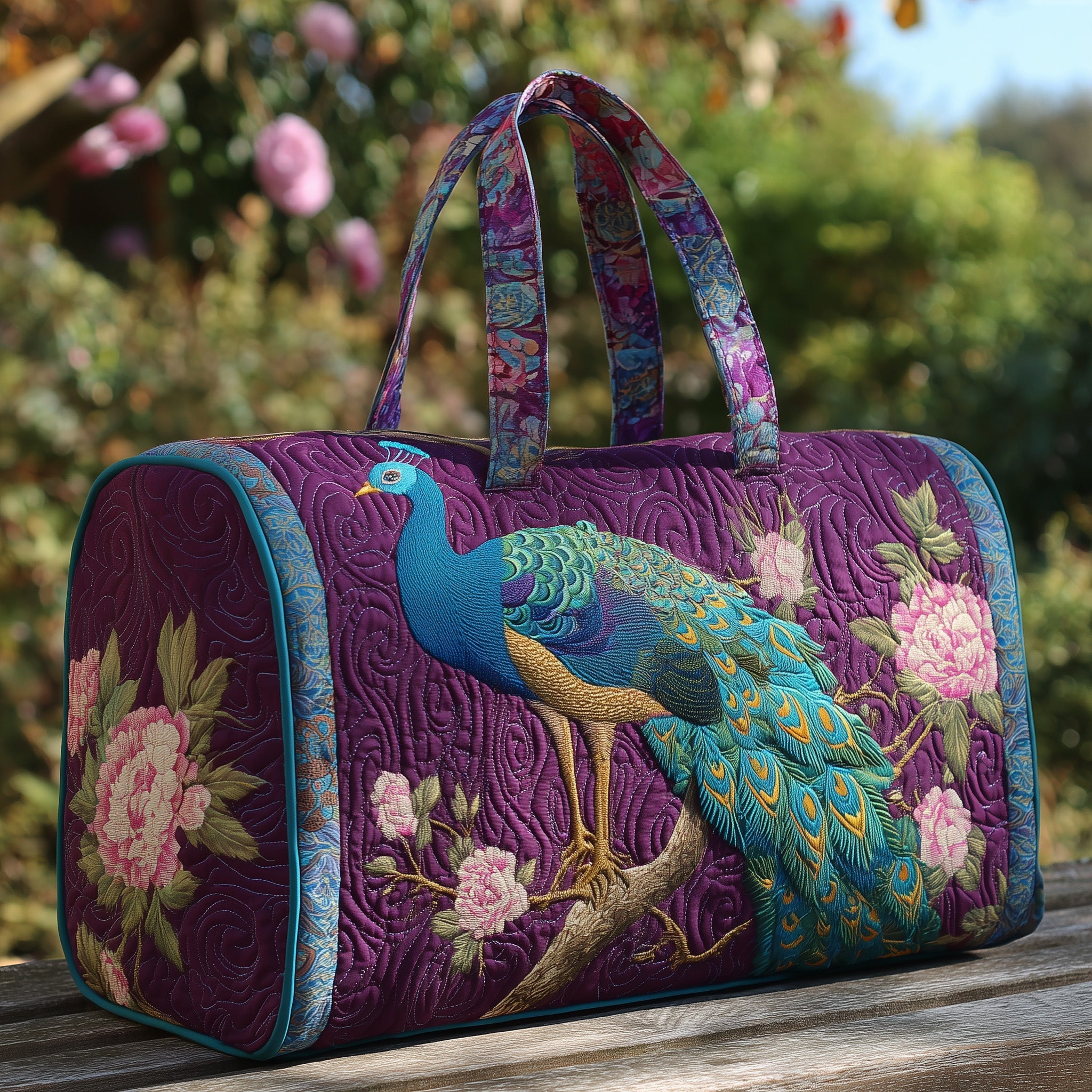 Elegant Peacock Quilted Duffle Bag Best Travel Suit Bag Mothers Day Gift For Daughter