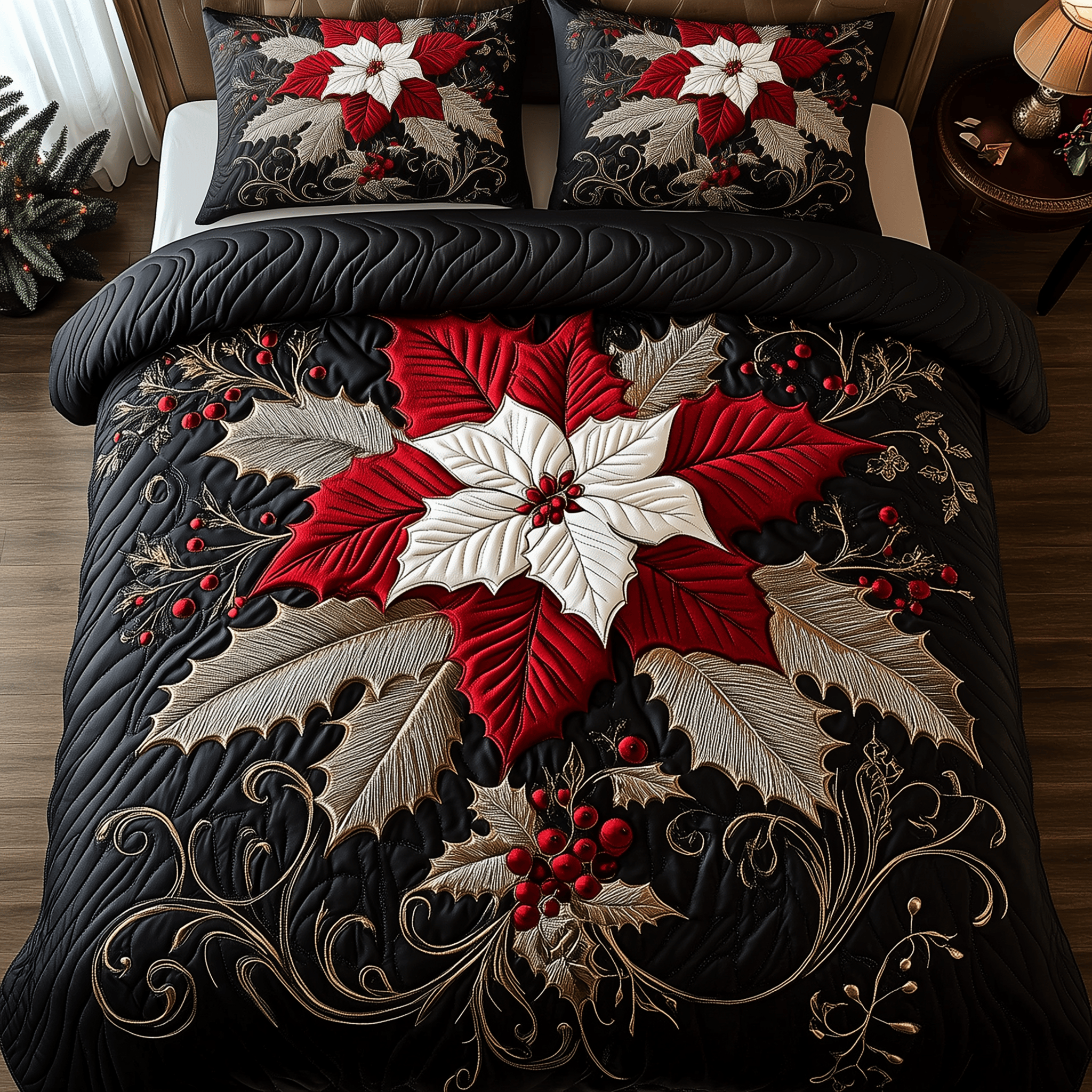Elegant Poinsettias Quilted Bedding Set Christmas Bedroom Ideas Christmas Presents For Boyfriend