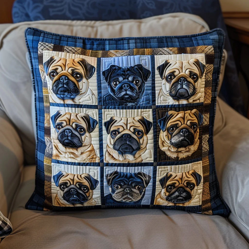 Elegant Pug Patchwork Quilted Pillow Case Couch Pillow Cover Gifts For Dad