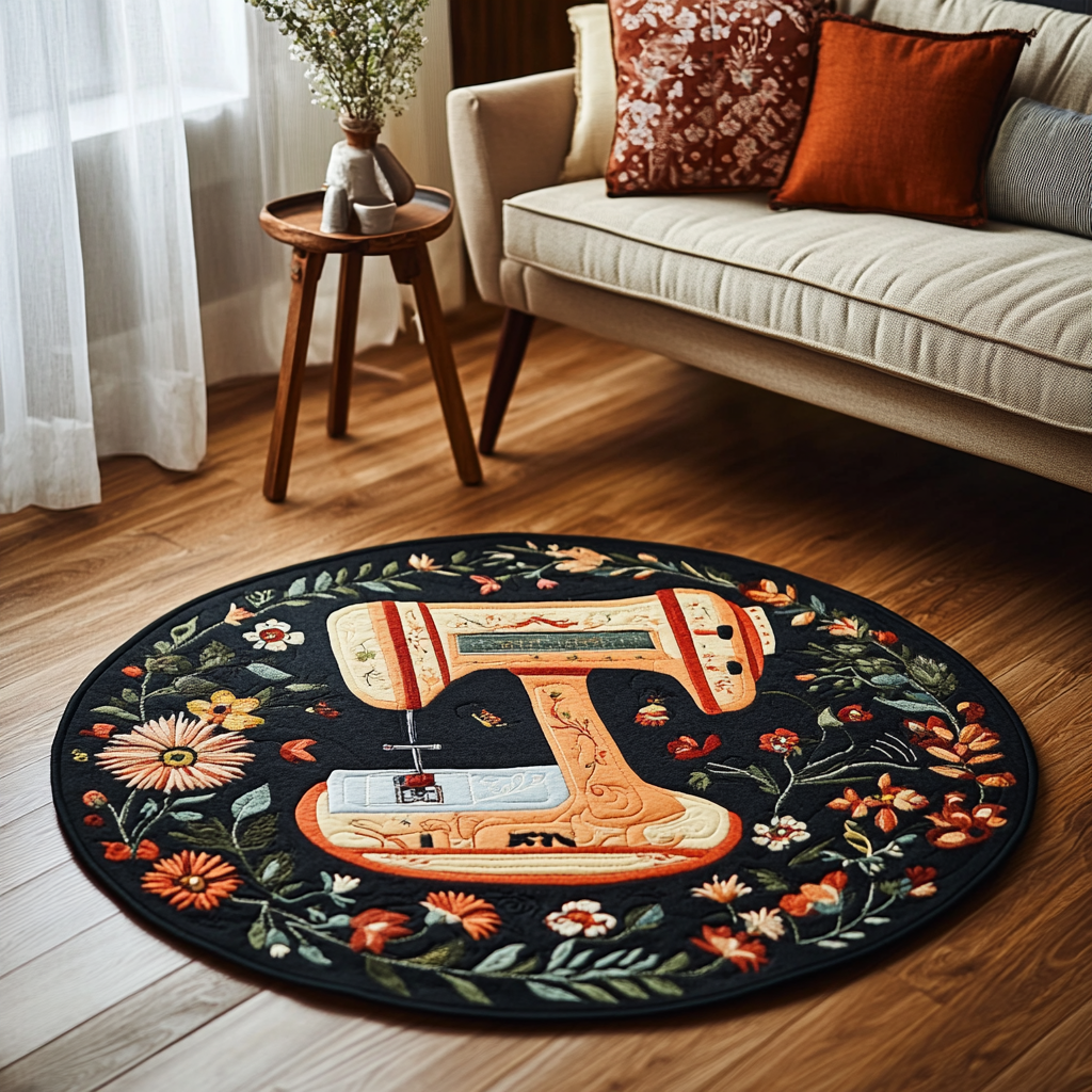 Elegant Sewing Machine Quilted Round Mat Small Round Mat Best Gift For Mother On Mother's Day