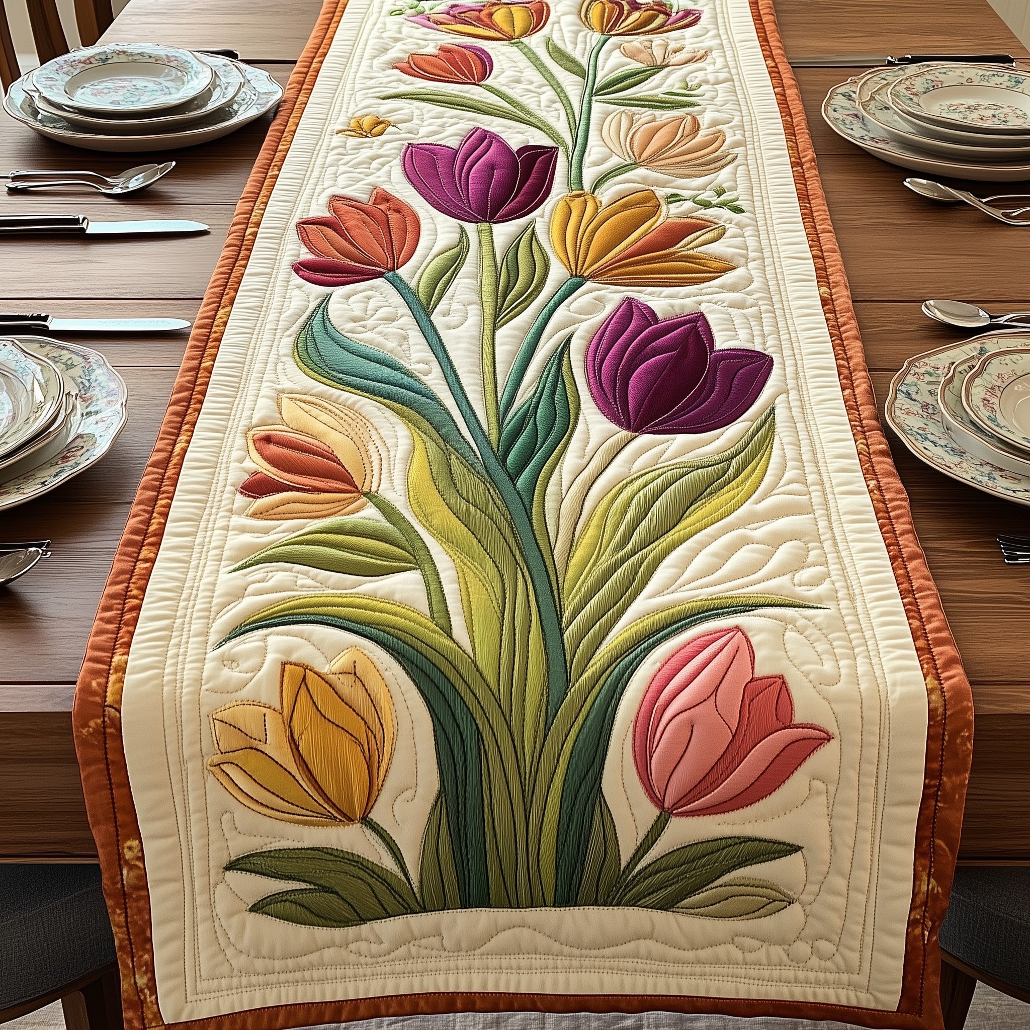 Elegant Tulip Quilted Table Runner Dining Room Centerpieces Mother's Day Gifts For Daughter In Law