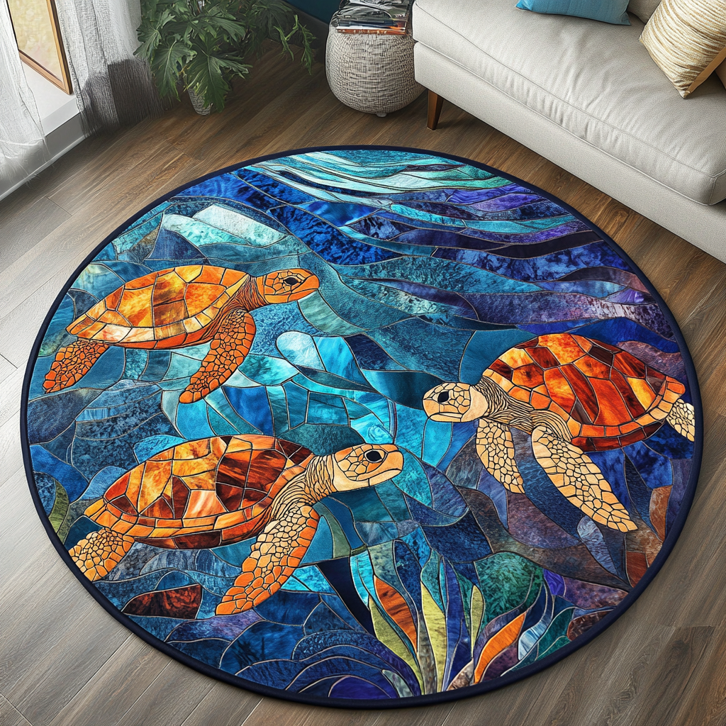 Elegant Turtle Quilted Round Mat Large Round Carpet Rugs Turtle Gifts For Grandparents