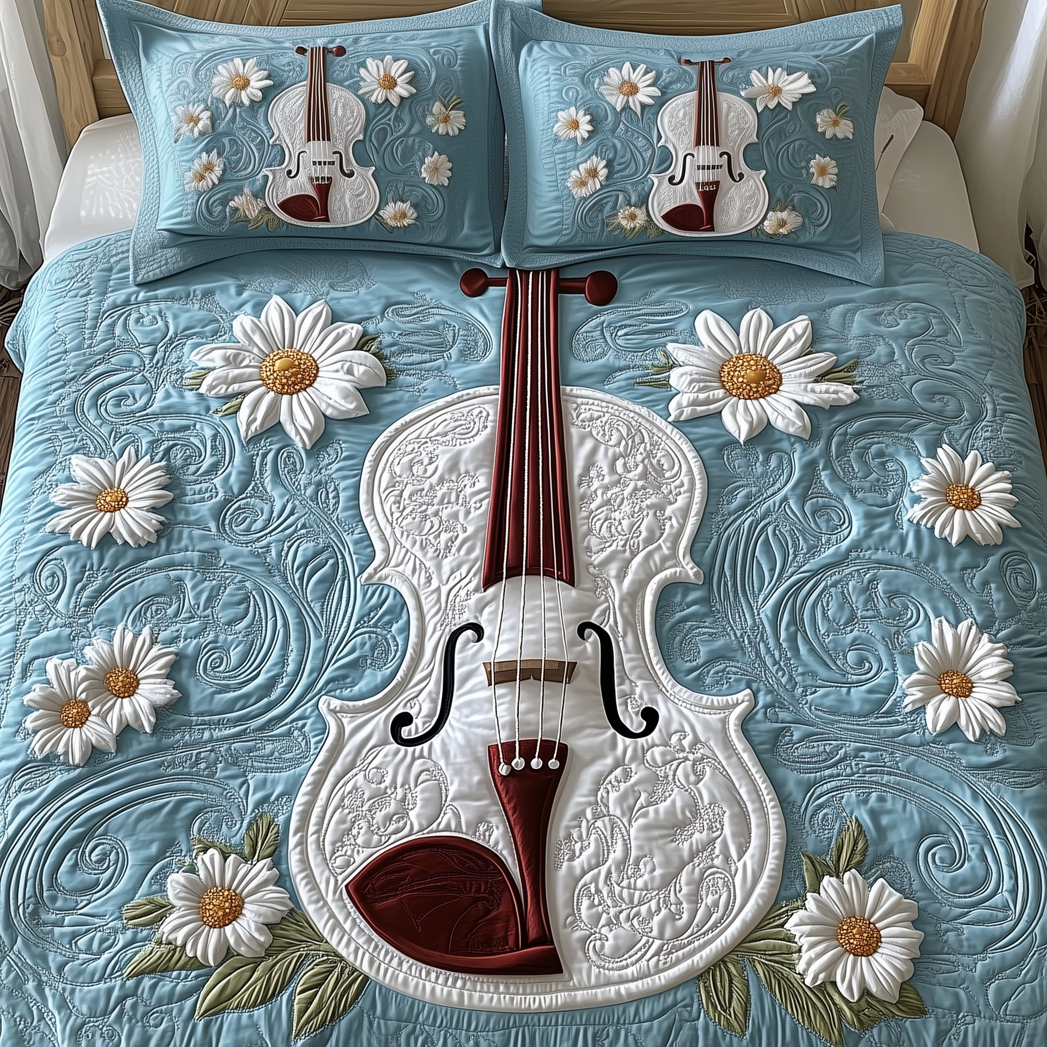 Elegant Violin Quilted Bedding Set Bedroom Furniture Ideas Simple Mother's Day Gifts