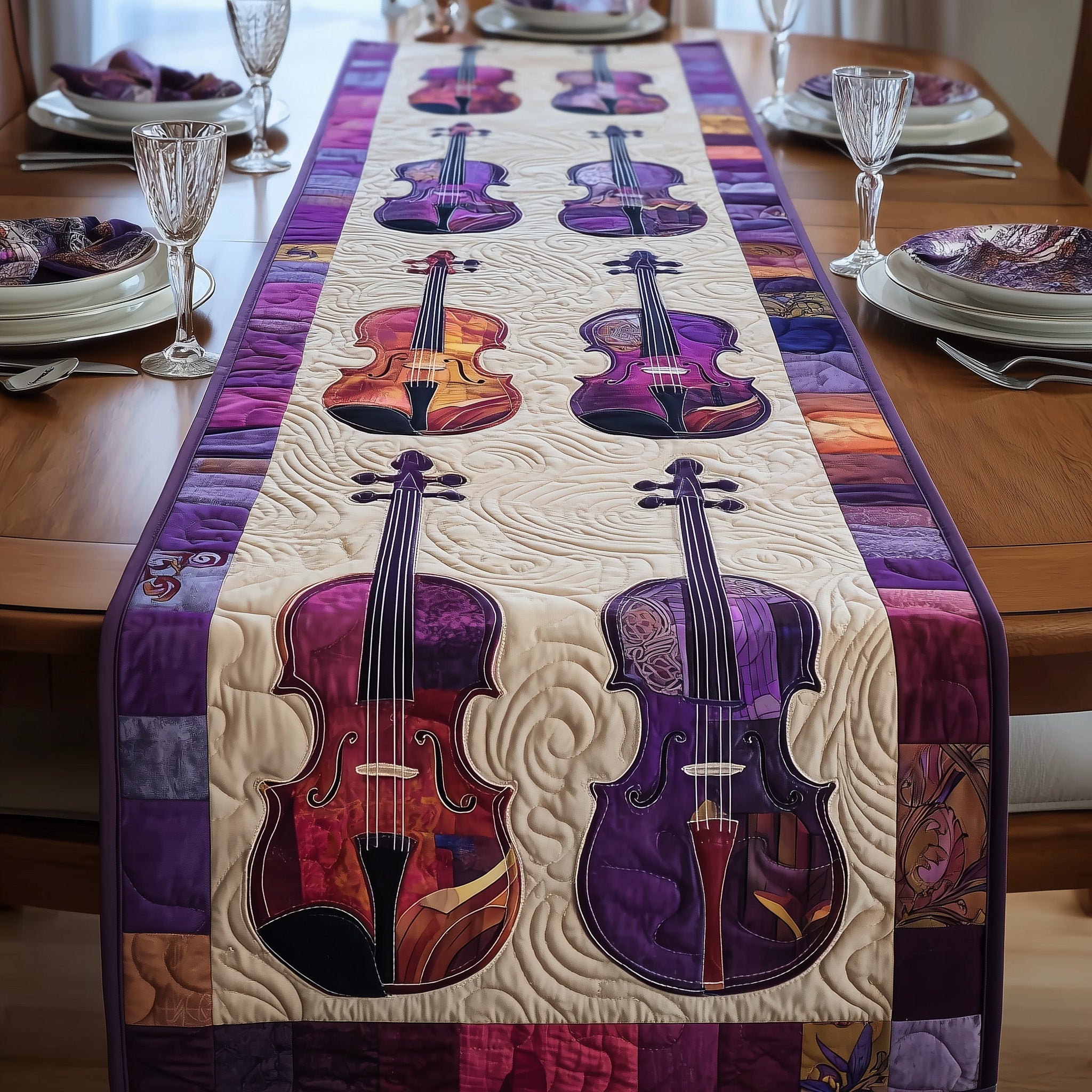 Elegant Violin Quilted Table Runner Runner Table Mat Best Gift For Violin Teacher