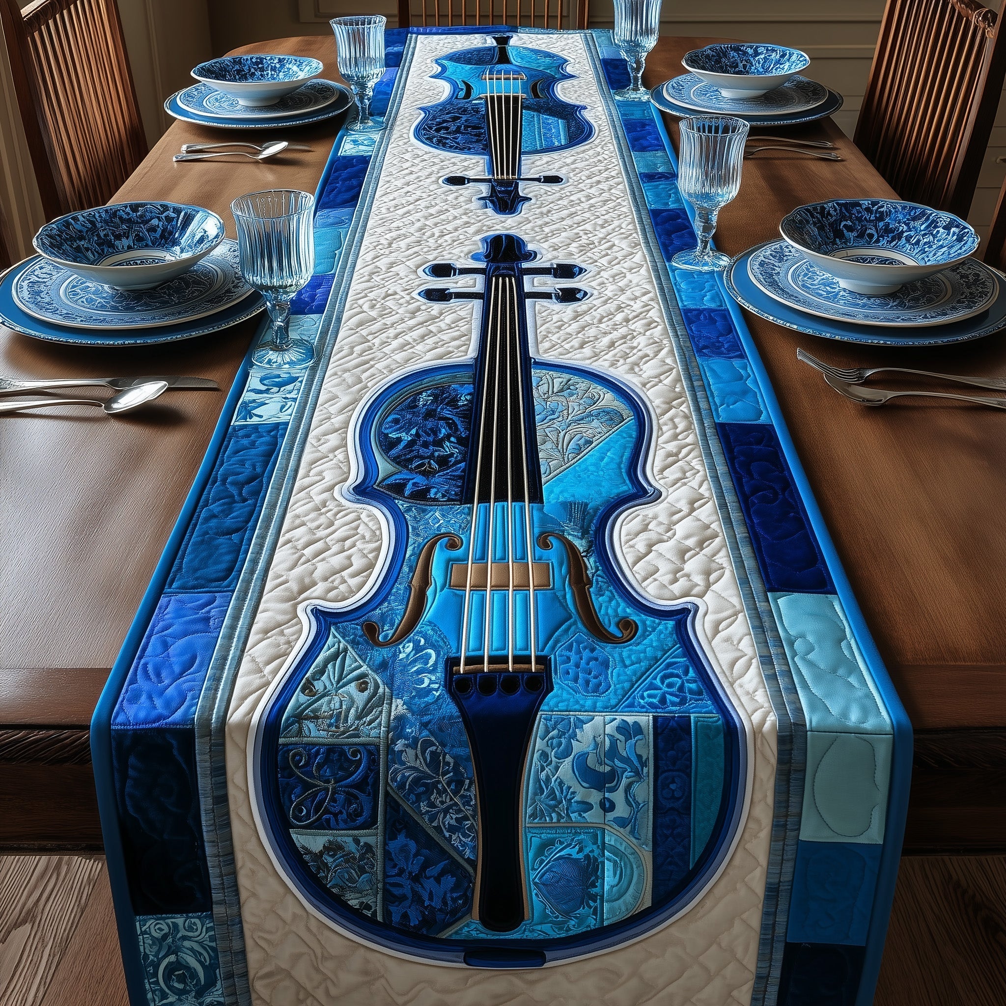 Elegant Violin Quilted Table Runner Table Runner Dining Table Presents For Violin Players