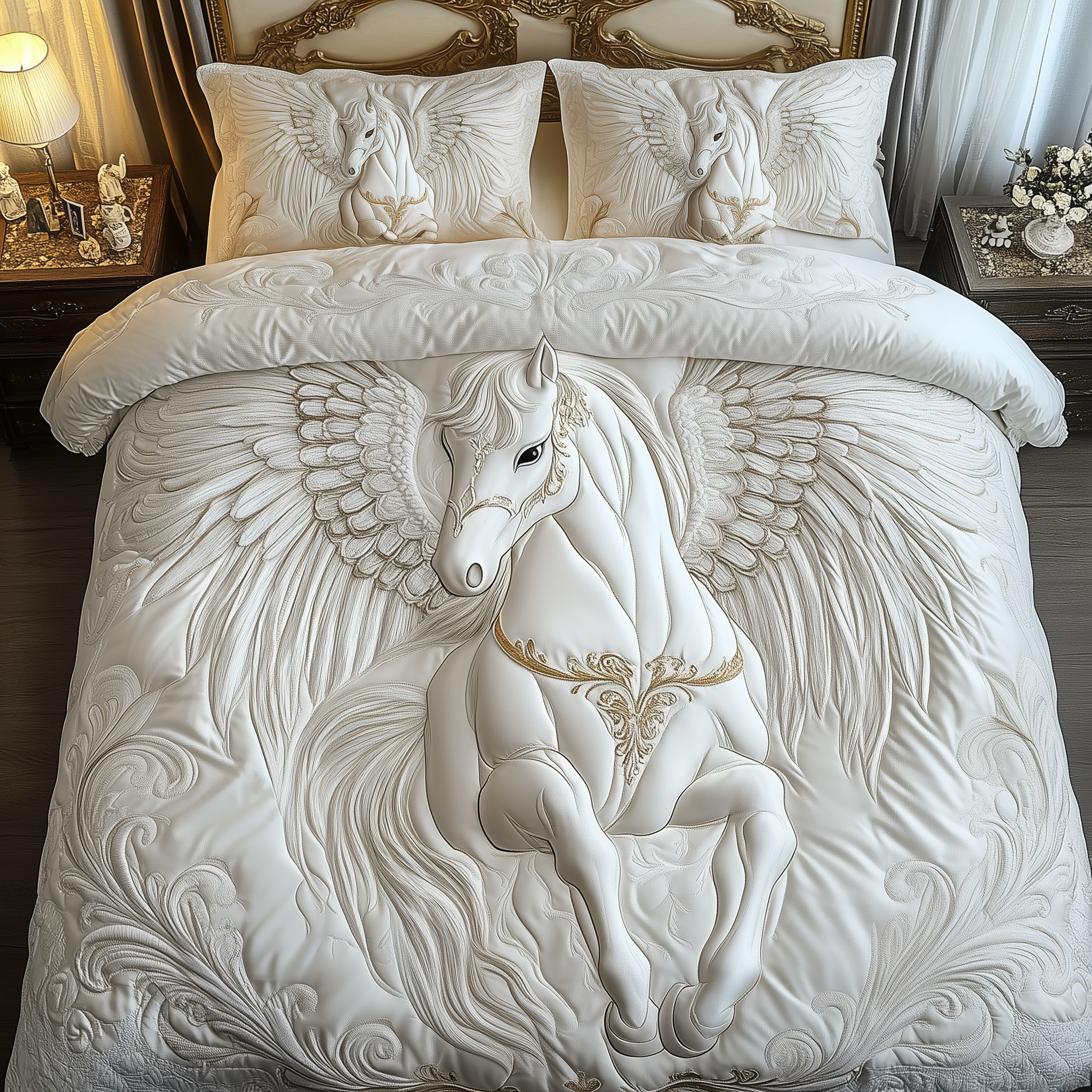 Elegant White Horse Quilted Bedding Set Bedroom Ideas Unique Gifts For Horse Owners