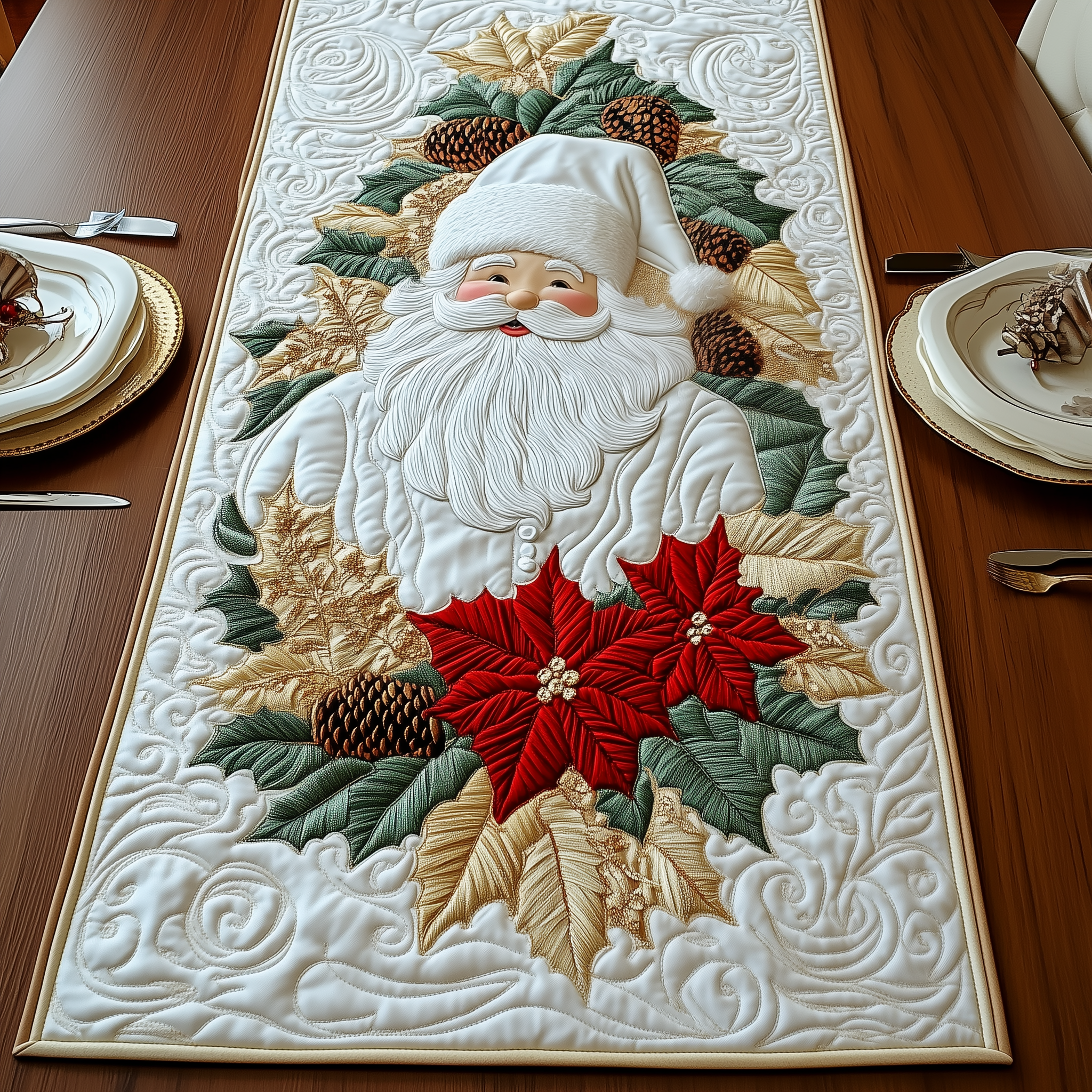 Elegant White Santa Claus Quilted Table Runner Festive Table Runners Present For Mother In Law Christmas