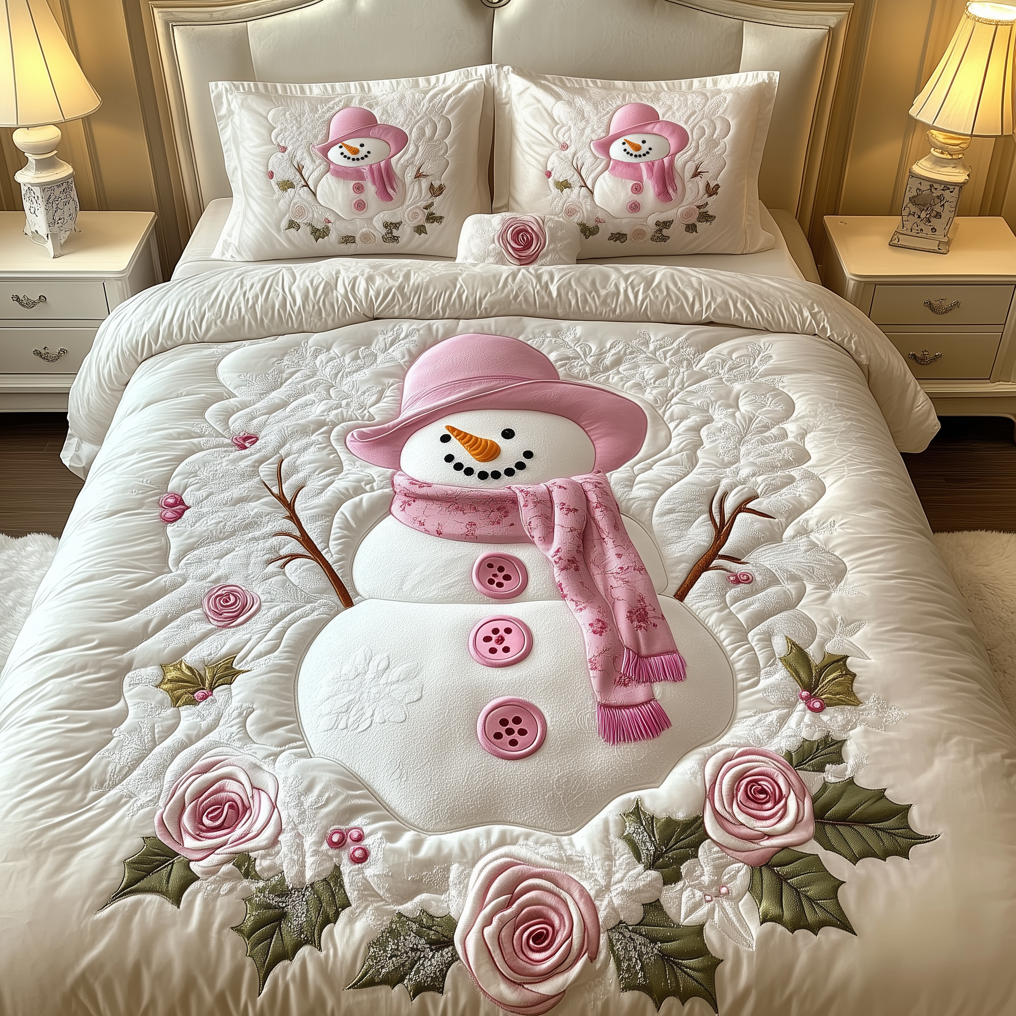 Elegant Winter Snowman Quilted Bedding Set Bedroom Decor Christmas Cool Christmas Gifts