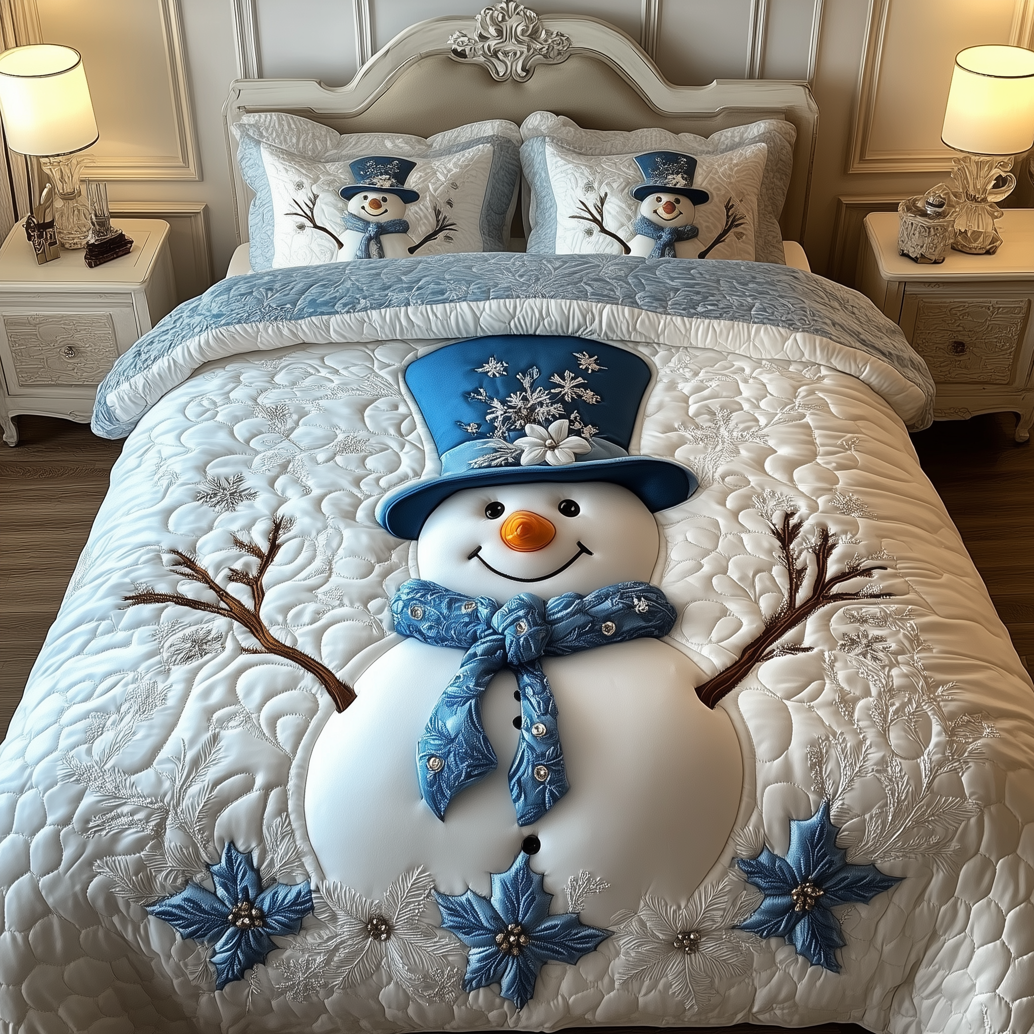 Elegant Winter Snowman Quilted Bedding Set Xmas Room Decorations Teacher Christmas Gifts