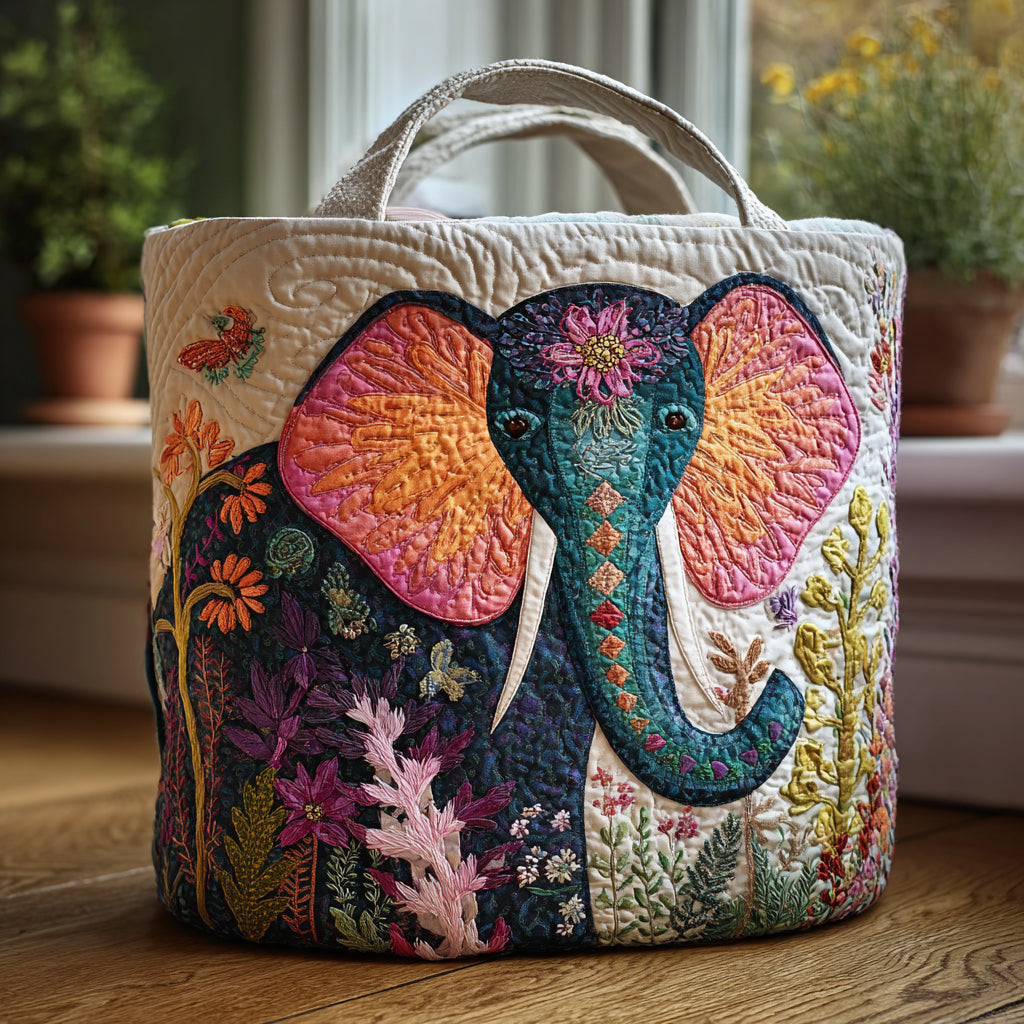 Elephant Bloom Quilted Laundry Basket Decorative Laundry Hamper Decor Gift For Friend
