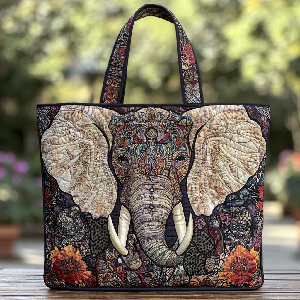 Elephant Bloom Quilted Tote Bag Trendy Shoulder Bags Gift For Boyfriends Mom