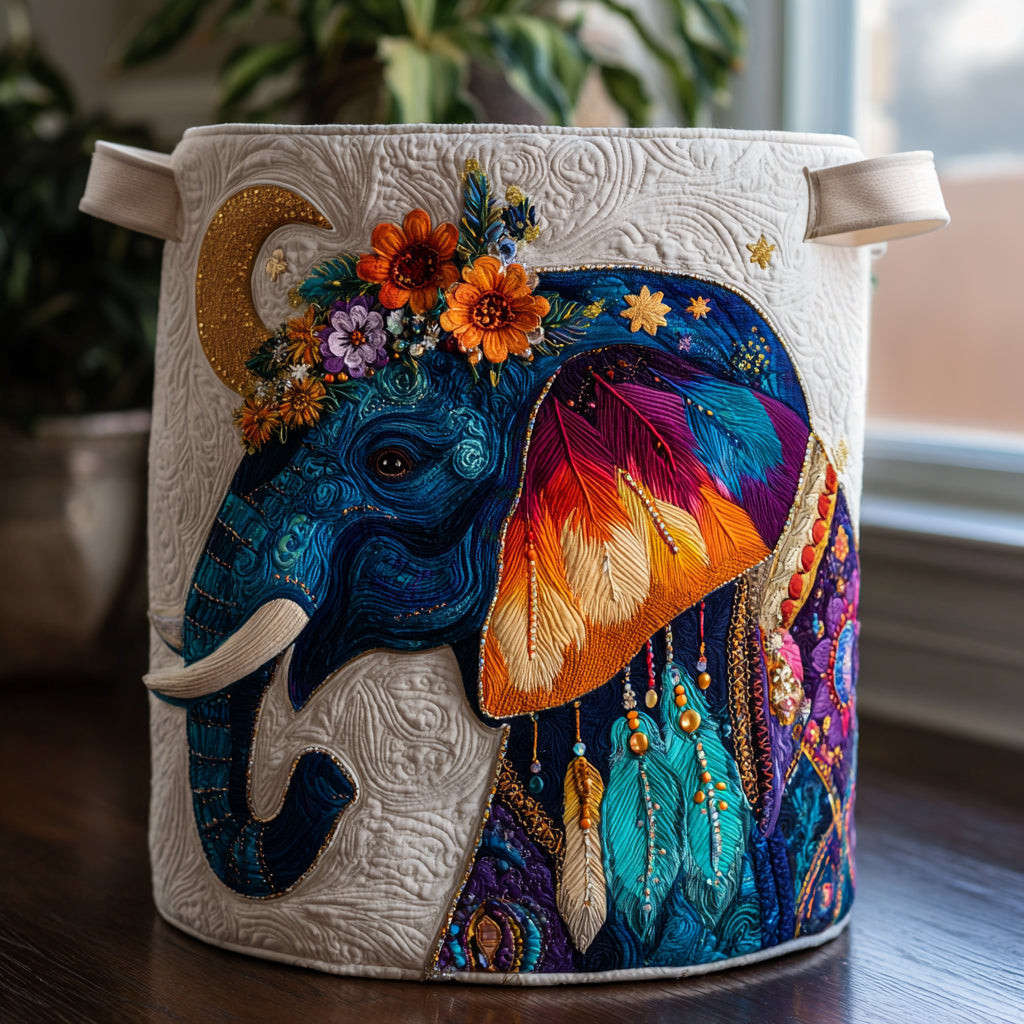 Elephant Dreams Quilted Laundry Basket Decorative Laundry Hamper Decor Gift For Him