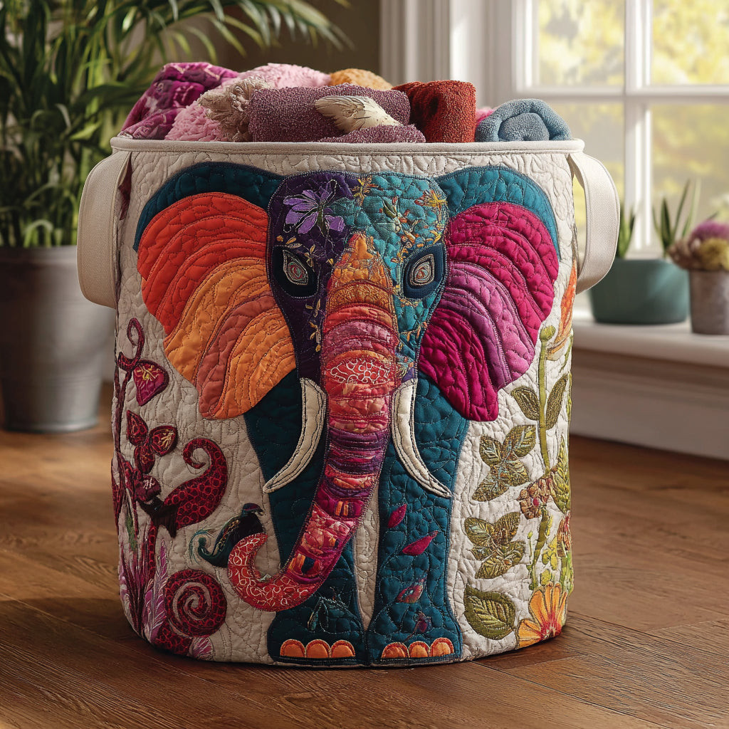 Elephant Echo Quilted Laundry Basket Decorative Laundry Hamper Decor Gift Housewarming