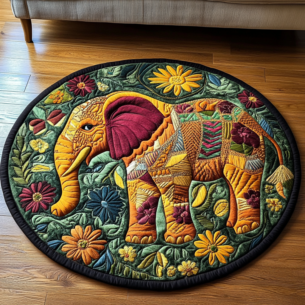 Elephant Echo Quilted Round Mat Round Mats For Sale Gift Ideas For Elephant Lovers