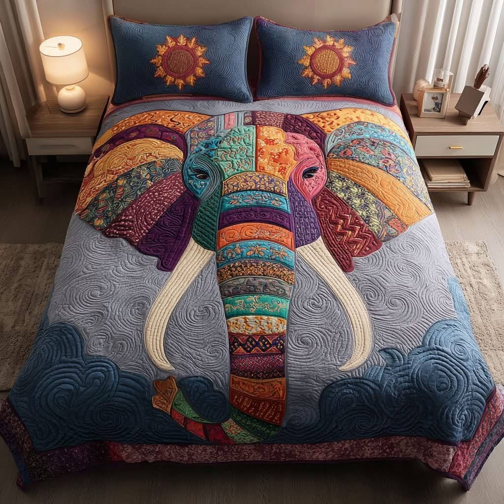 Elephant Golden Safari Quilted Bedding Set Bohemian Animal Bedspread Set Bedroom Decor