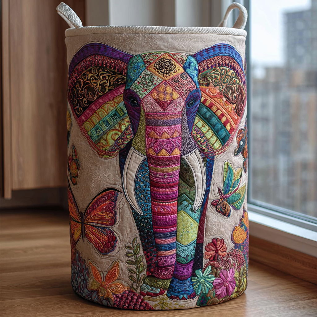 Elephant Harmony Quilted Laundry Basket Best Clothes Hamper Great Elephant Themed Gifts