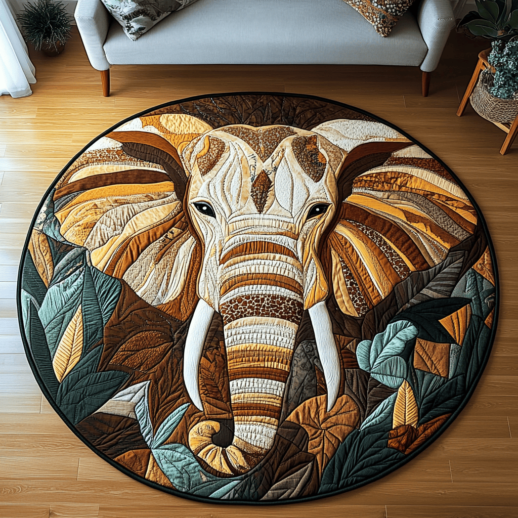 Elephant Oasis Quilted Round Mat Circle Floor Mat Best Gifts For Elephant Lovers
