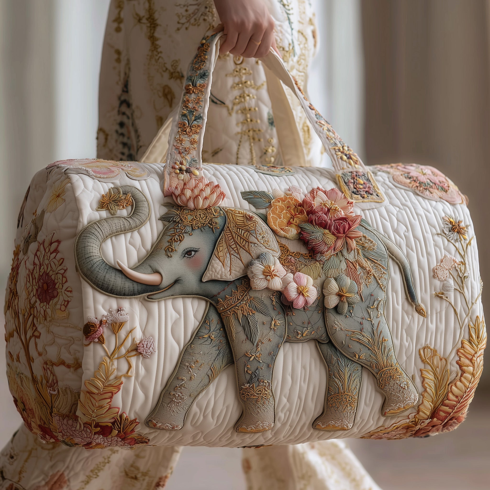 Elephant Quilted Duffle Bag Women's Travel Duffel Bags Best Gifts To Get Your Mom