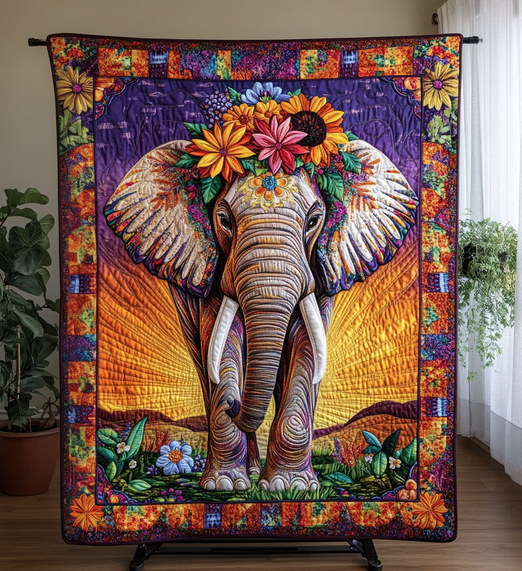 Elephant Stroll Meadows Quilted Blanket Cover Bed Set Best African American Gifts